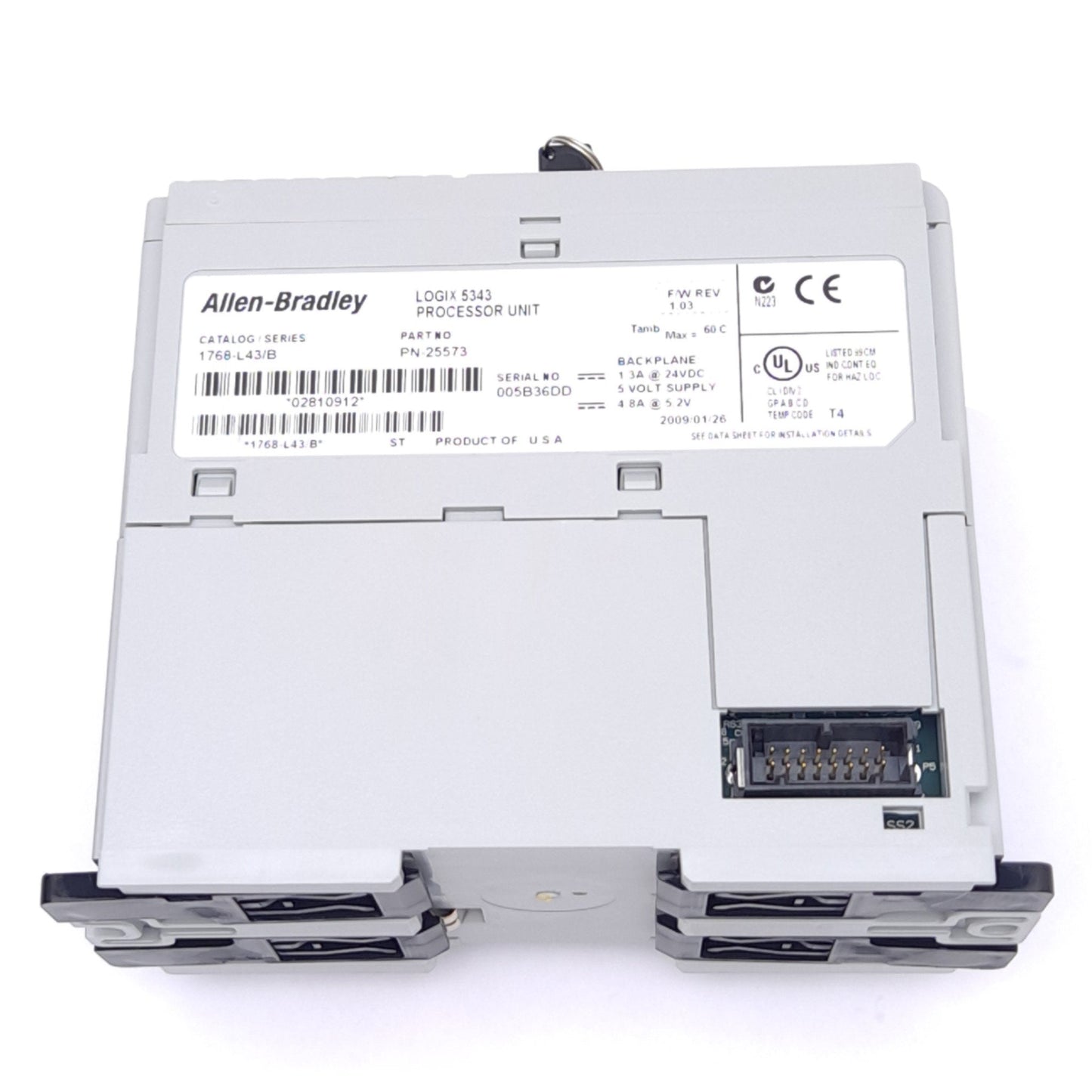 Used Allen Bradley 1768-L43/B 25573 CompactLogix PLC Processor, 2MB Memory, 24VDC