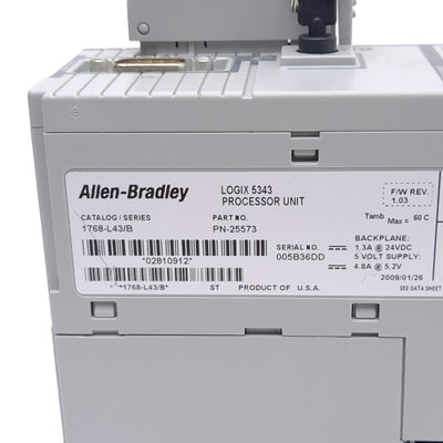Used Allen Bradley 1768-L43/B 25573 CompactLogix PLC Processor, 2MB Memory, 24VDC