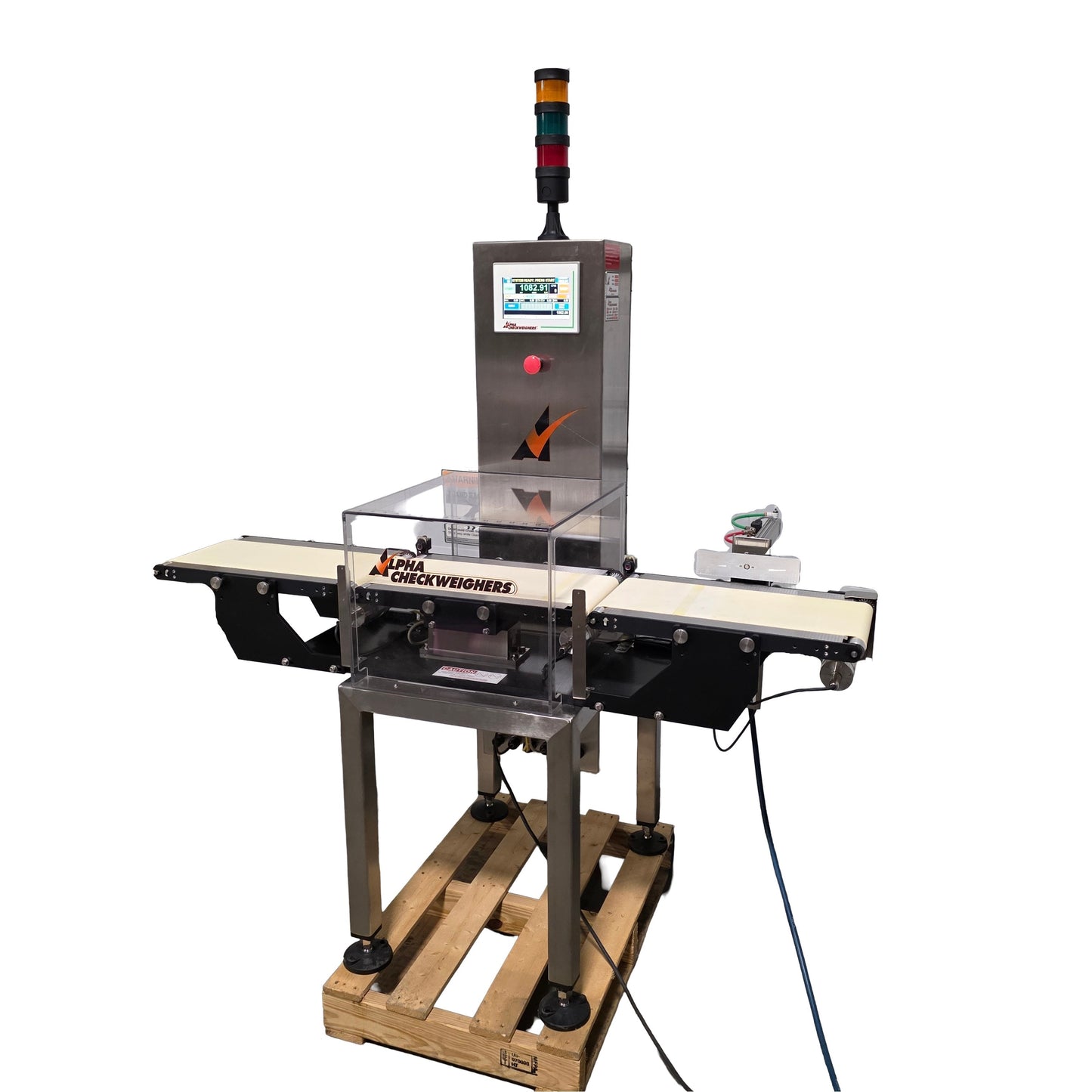 Used Alpha Checkweighers PW-12 Powered Weigh Table 220 Packs/min, 2730g Max, 120VAC