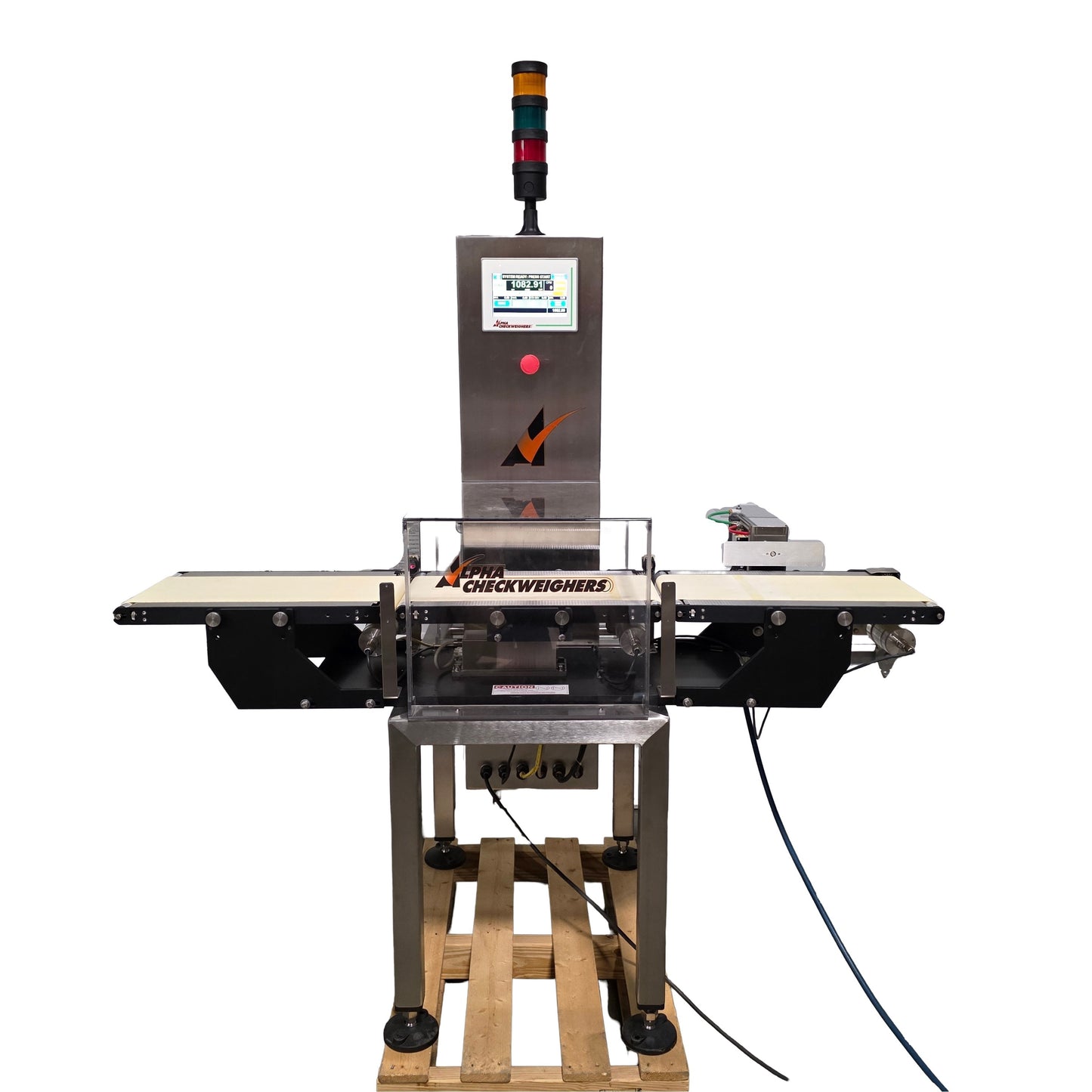 Used Alpha Checkweighers PW-12 Powered Weigh Table 220 Packs/min, 2730g Max, 120VAC