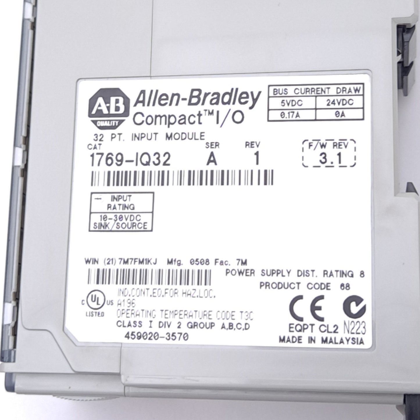 Used Allen Bradley 1769-IQ32 Compact Input Module, Digital, 32-Point, 10-30VDC In