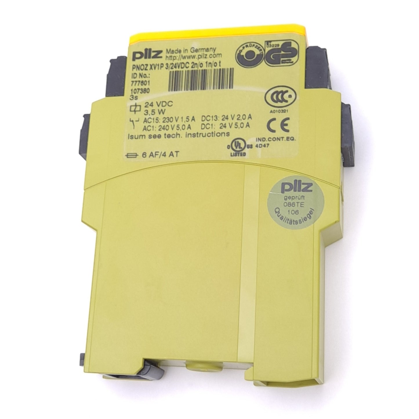 Used Pilz PNOZ XV1P 3/24VDC 2n/o 1n/o t Safety Relay, 24VDC, 2-Input, 2NO + 1NO Out