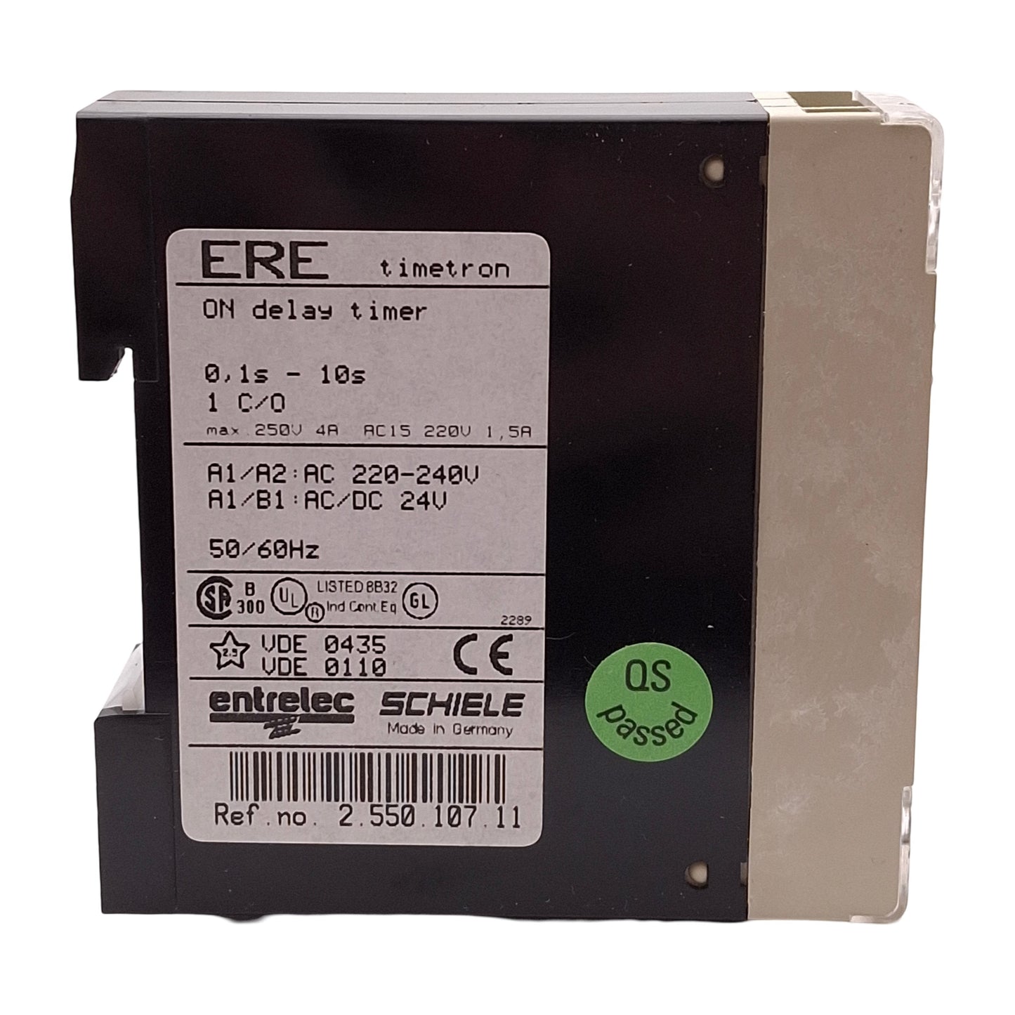 New Schiele Ere 2.550.107.11 On-Delay Timer Relay 0.1-10s 1CO 24VAC/DC 220-240VAC