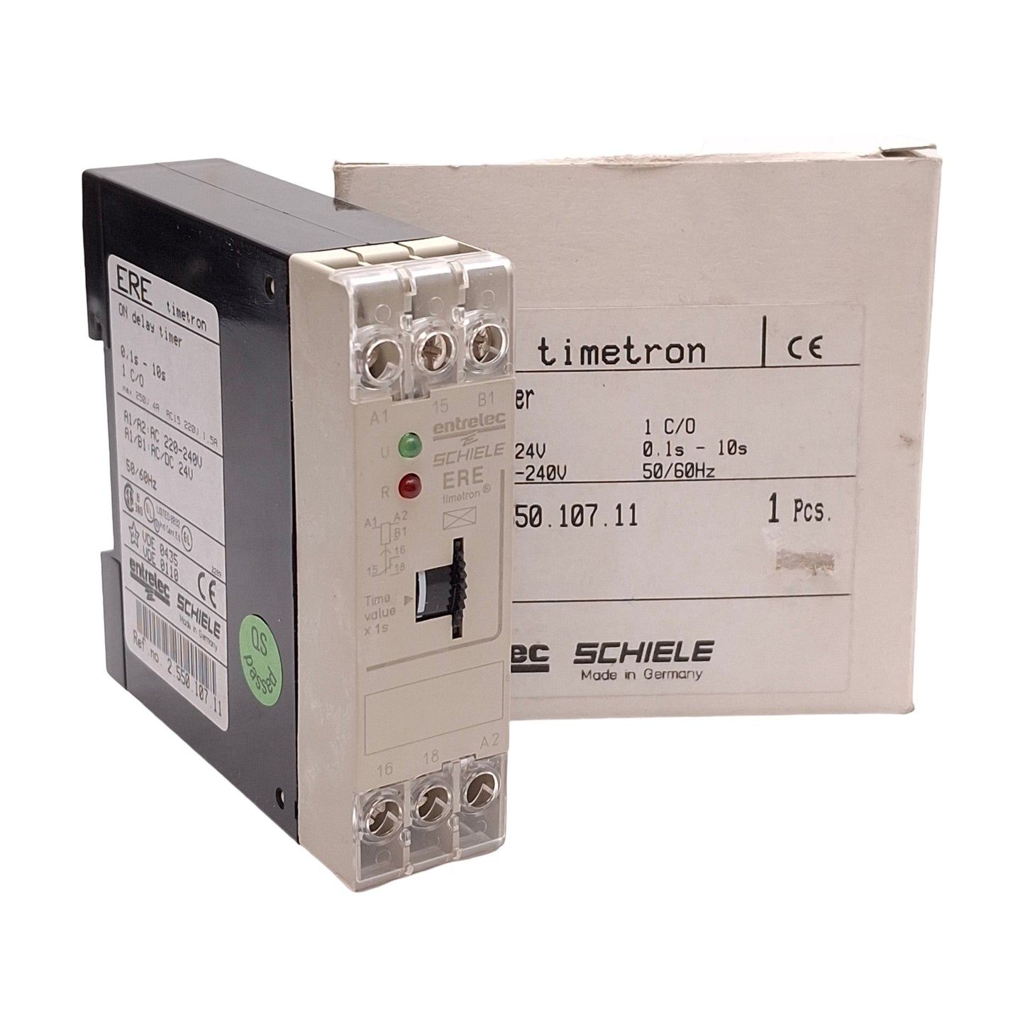 New Schiele Ere 2.550.107.11 On-Delay Timer Relay 0.1-10s 1CO 24VAC/DC 220-240VAC