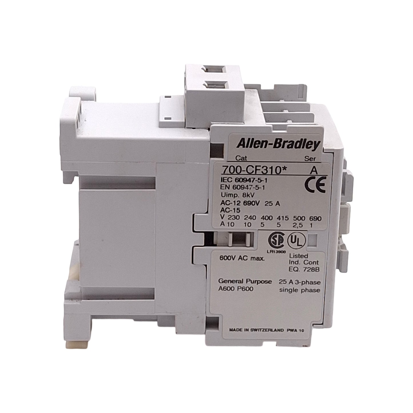 Used Allen Bradley 700-CF310KF Control Relay, 4-Pole, 690VAC 25A 3NO+1NC, 230VAC Coil
