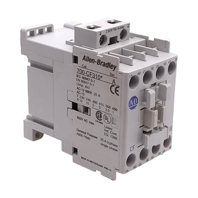 Used Allen Bradley 700-CF310KF Control Relay, 4-Pole, 690VAC 25A 3NO+1NC, 230VAC Coil