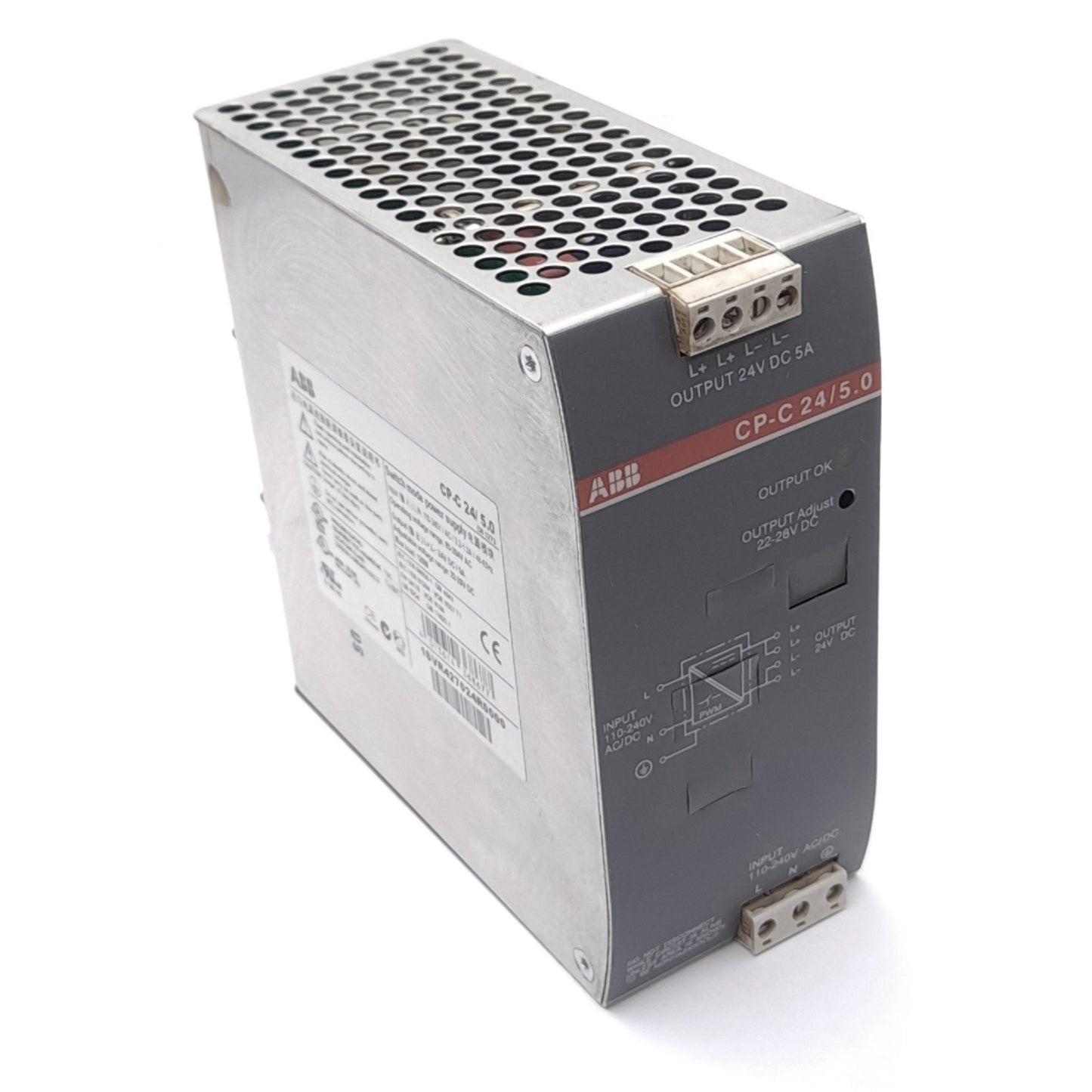 Used ABB CP-C 24/5.0 Power Supply, 110-240V AC/DC In, 24VDC 5A Out, 22-28VDC Adjust