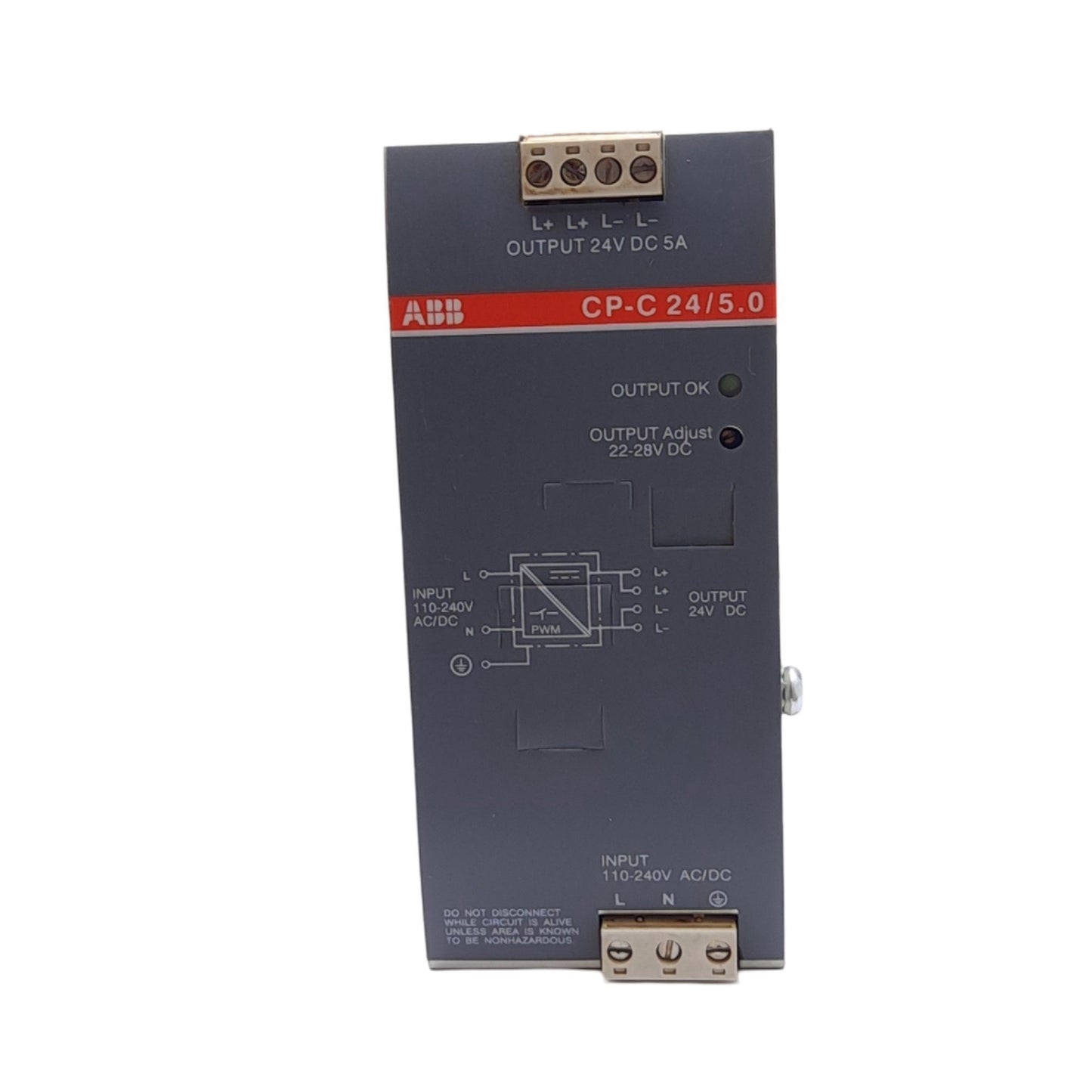 Used ABB CP-C 24/5.0 Power Supply, 110-240V AC/DC In, 24VDC 5A Out, 22-28VDC Adjust