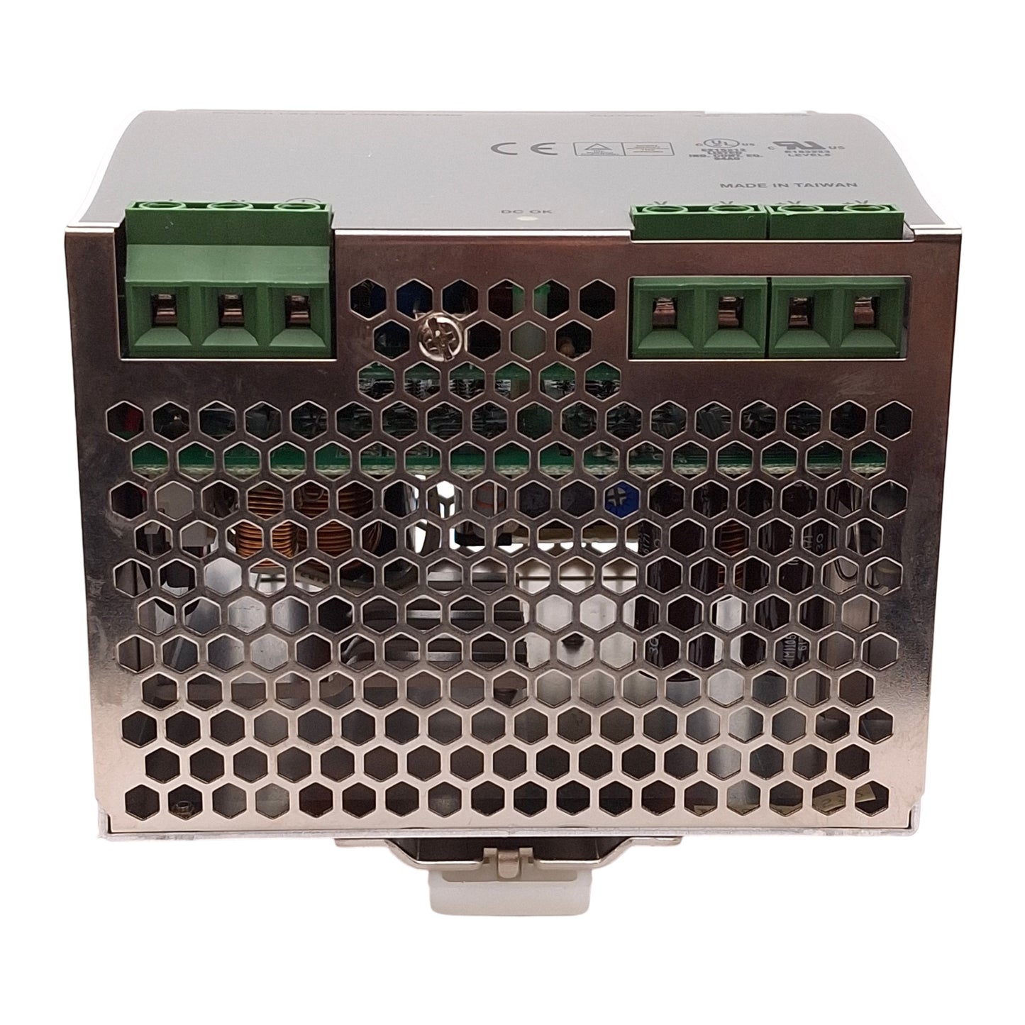 Used Mean Well DRP-240-24 PLC Power Supply, 100-240VAC Input, 24VDC Output, DIN Rail