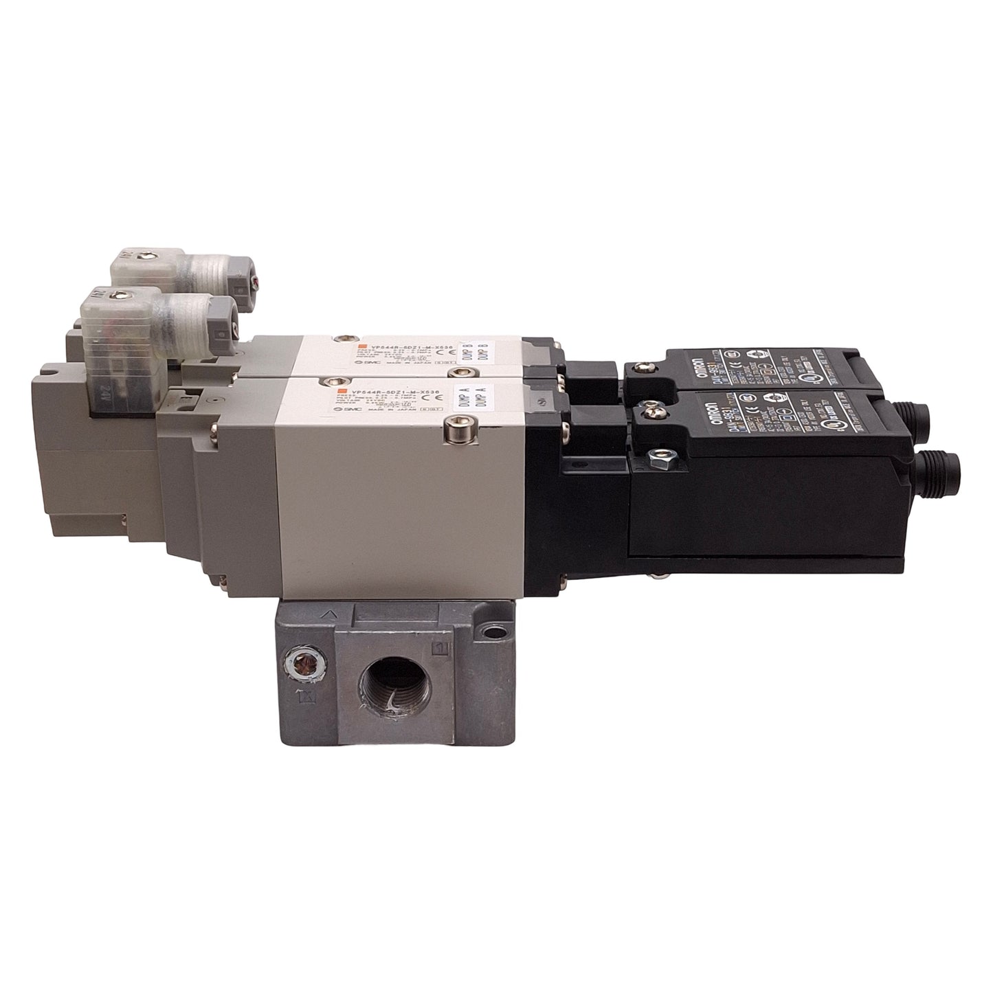 Used SMC VP544-5DZ1-03N-M-X538 Dual Solenoid Valve Assembly w/ Manifold Base 24VDC