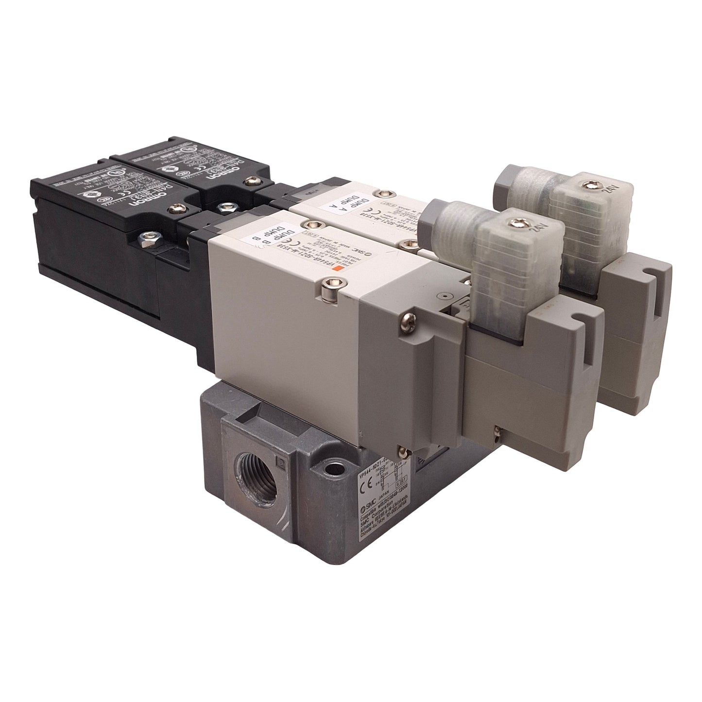 Used SMC VP544-5DZ1-03N-M-X538 Dual Solenoid Valve Assembly w/ Manifold Base 24VDC
