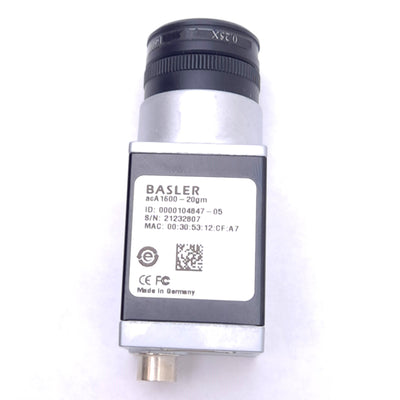 Used Basler acA1600-20gm GigE Camera, 1/1.8", 20fps 1626x1236 4.4μm, 12 VDC, CS-Mount