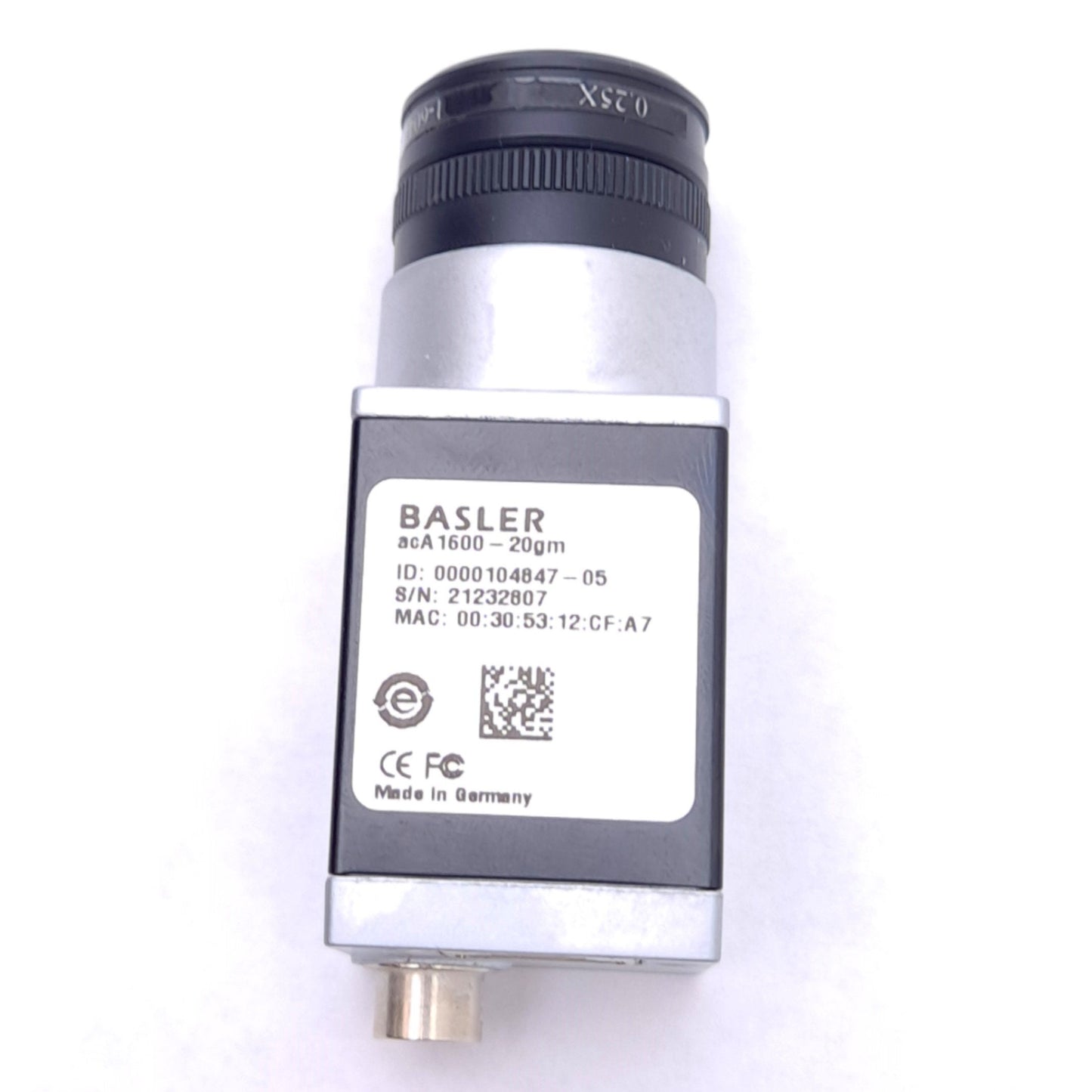 Used Basler acA1600-20gm GigE Camera, 1/1.8", 20fps 1626x1236 4.4μm, 12 VDC, CS-Mount