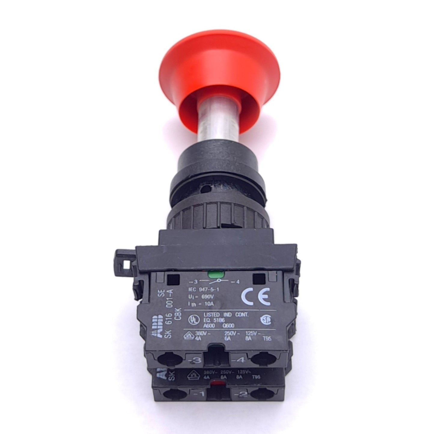 Used ABB SK616001-A, SK616001B Contact Blocks w/ E-Stop Twist Button, ø40mm, 1NO 1NC