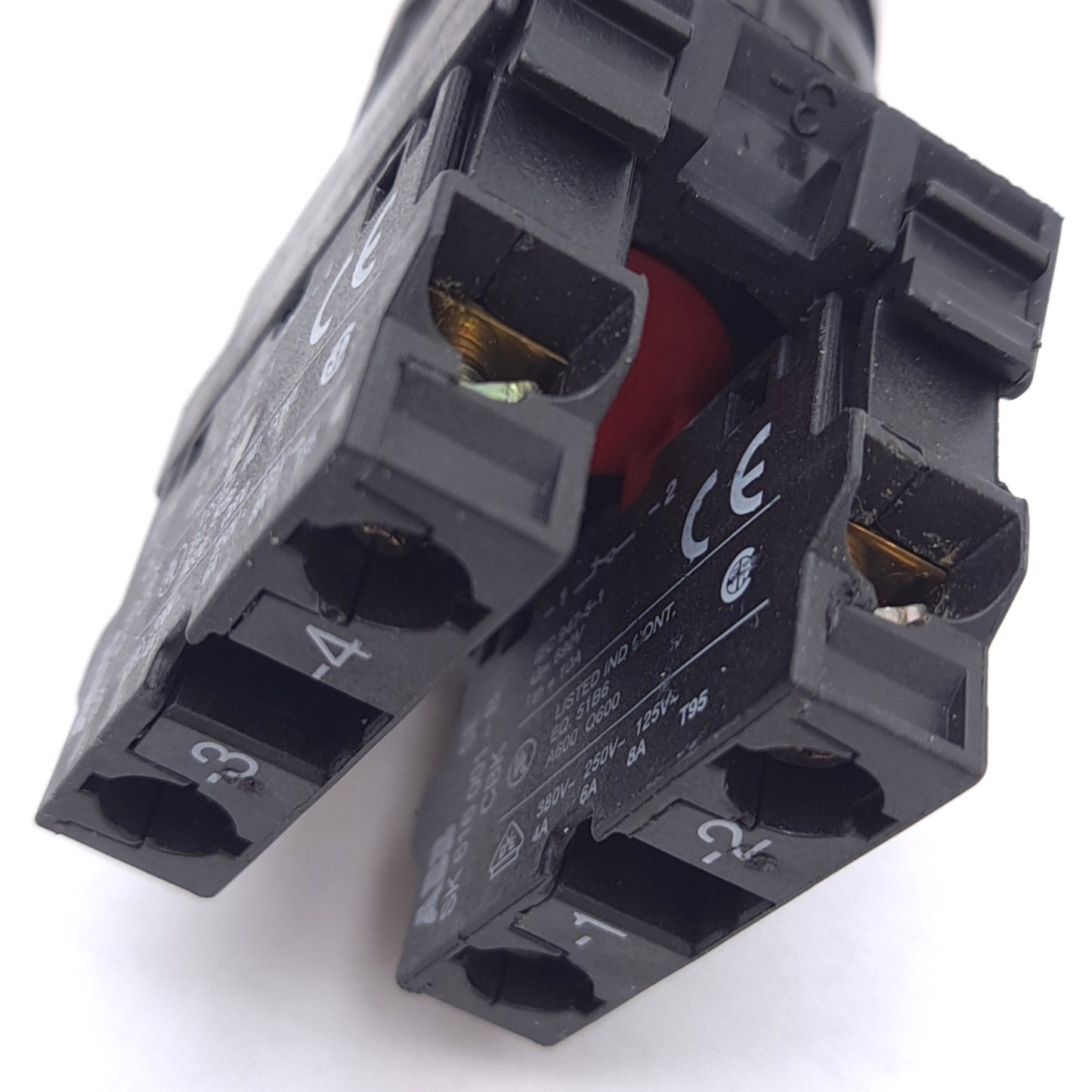 Used ABB SK616001-A, SK616001B Contact Blocks w/ E-Stop Twist Button, ø40mm, 1NO 1NC