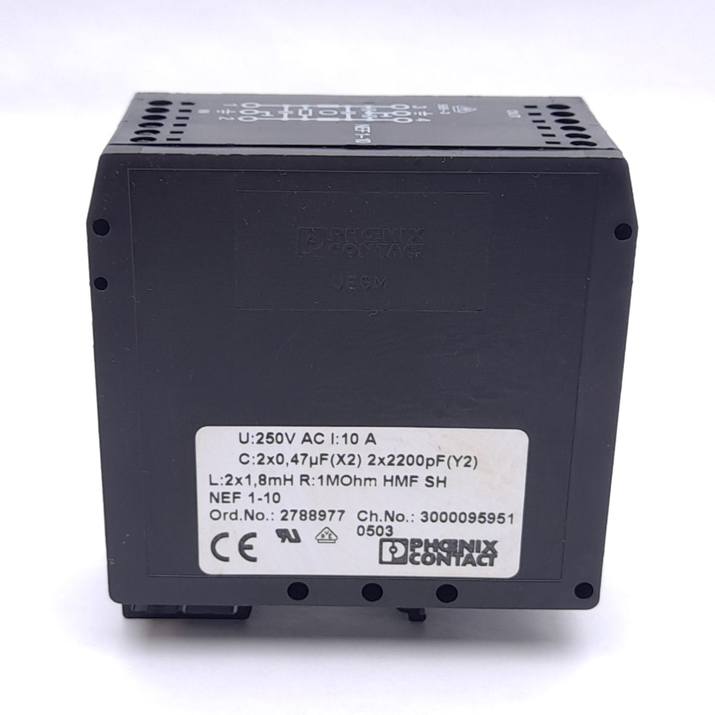 Used Phoenix Contact 2788977 EMC Filter, 10A 250VAC, 2x0.47µm(X2) 2x2200pF(Y2), 1MΩ