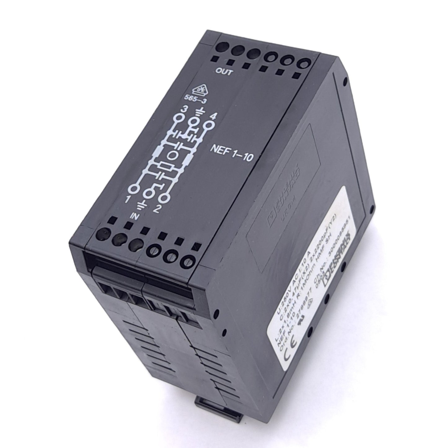 Used Phoenix Contact 2788977 EMC Filter, 10A 250VAC, 2x0.47µm(X2) 2x2200pF(Y2), 1MΩ