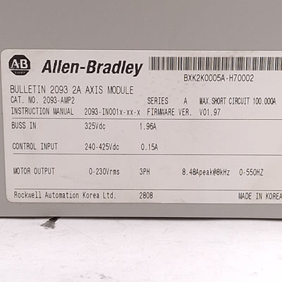 Used Allen Bradley 2093-AMP2 Kinetix 2000 Servo Drive, 1-Axis, 0.6kW, 2A Output
