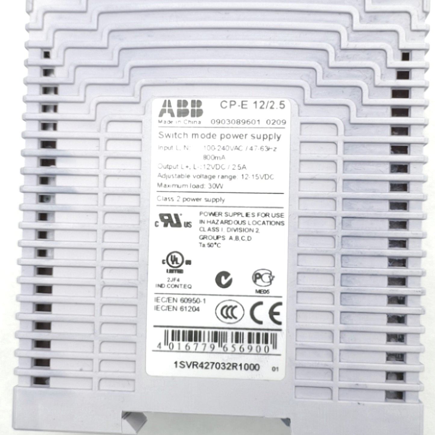 Used ABB CP-E 12/2.5 Switching Mode Power Supply, 100-240VAC In, 12-15VDC 2.5A Out