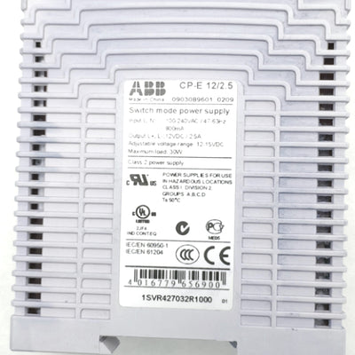 Used ABB CP-E 12/2.5 Switching Mode Power Supply, 100-240VAC In, 12-15VDC 2.5A Out