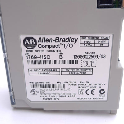 Used Allen Bradley 1769-HSC B CompactLogix High Speed Counter, 2-In 16-Out, 5-24VDC