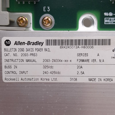 Used Allen Bradley 2093-PRS3 Kinetix 3-Axis Backplane Power Rail 325VDC 20A Buss