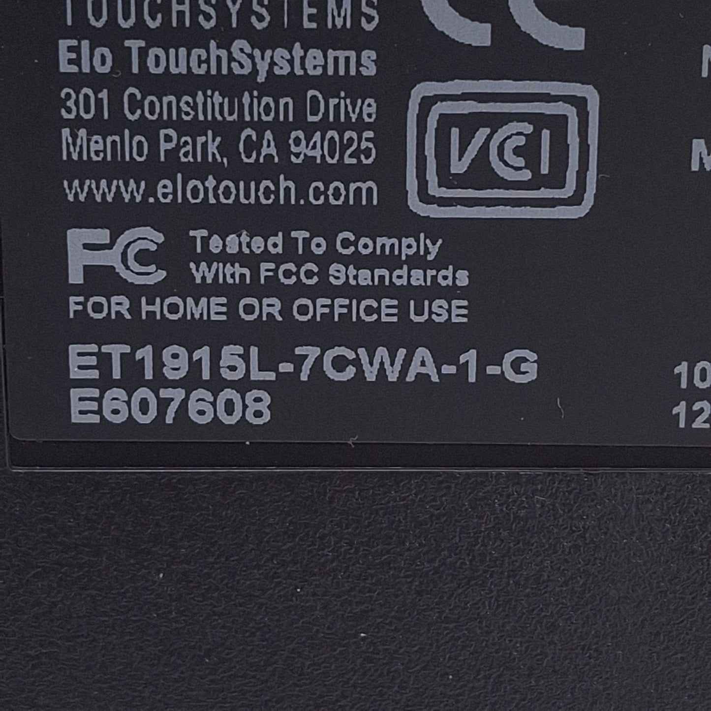 Used Elo ET1915L-7CWA-1-G LCD Touch Monitor, 19", 5:4, 1280x1024, VGA, 100-240VAC