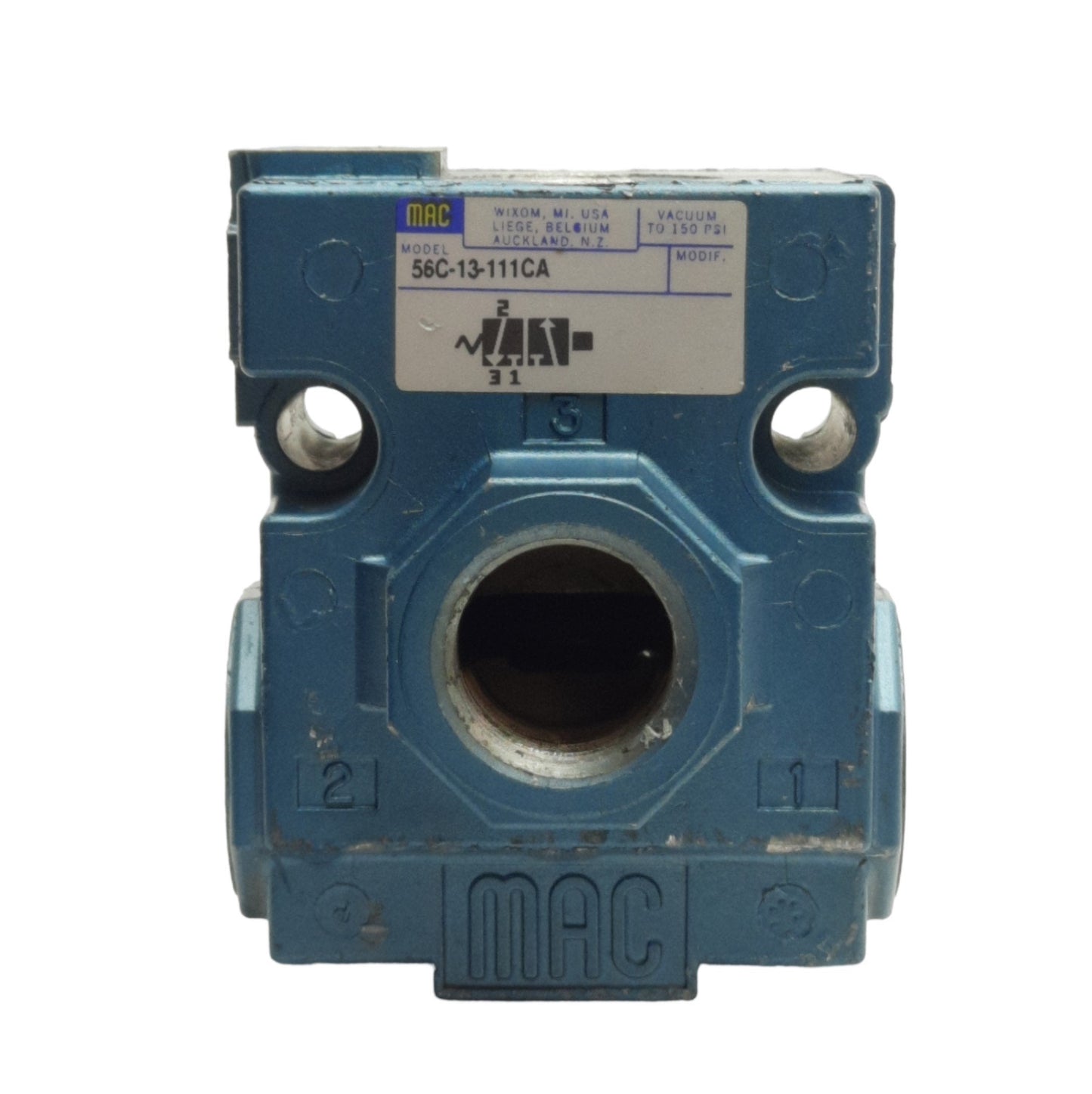Used Mac Valves 56C-13-111CA Pneumatic Valve, 3/2 Way NC, 1/2in NPTF, *No Solenoid*