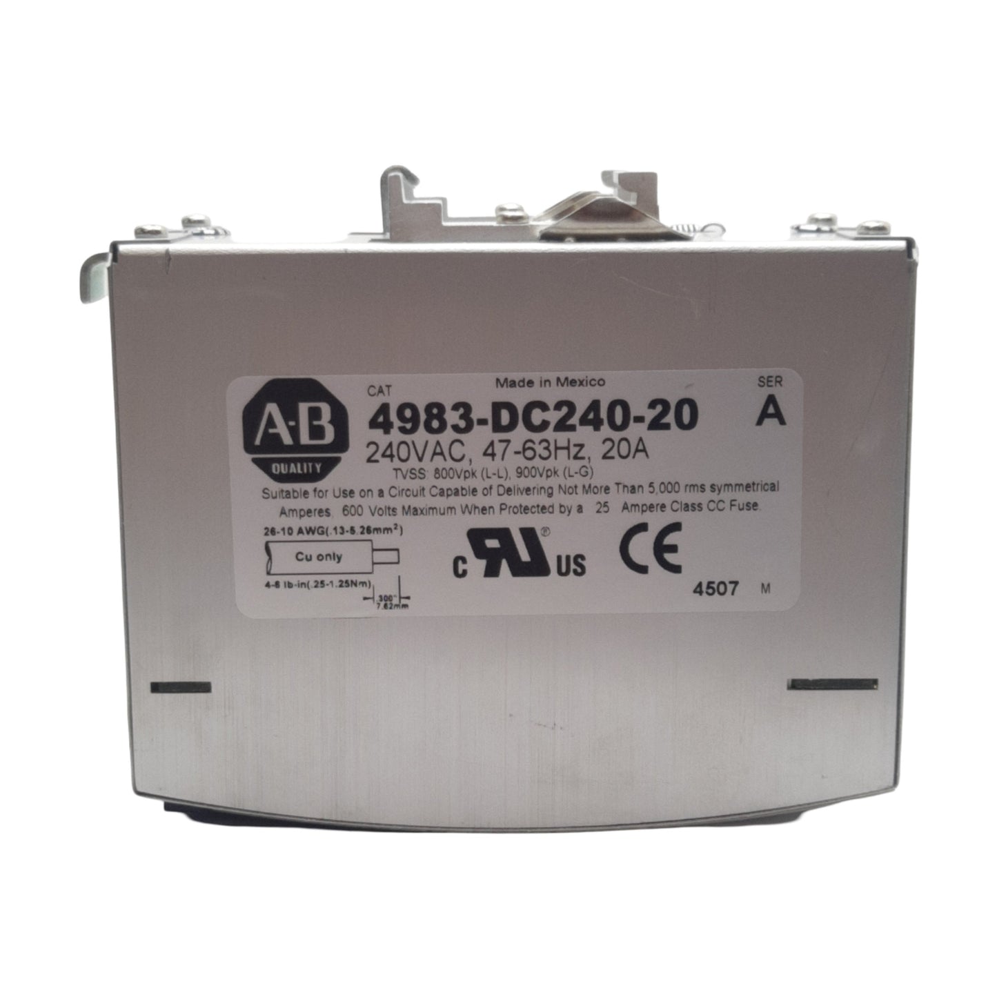 Used Allen Bradley 4983-DC240-20 Surge Suppressor Protector, 240VAC 20A, DIN Rail