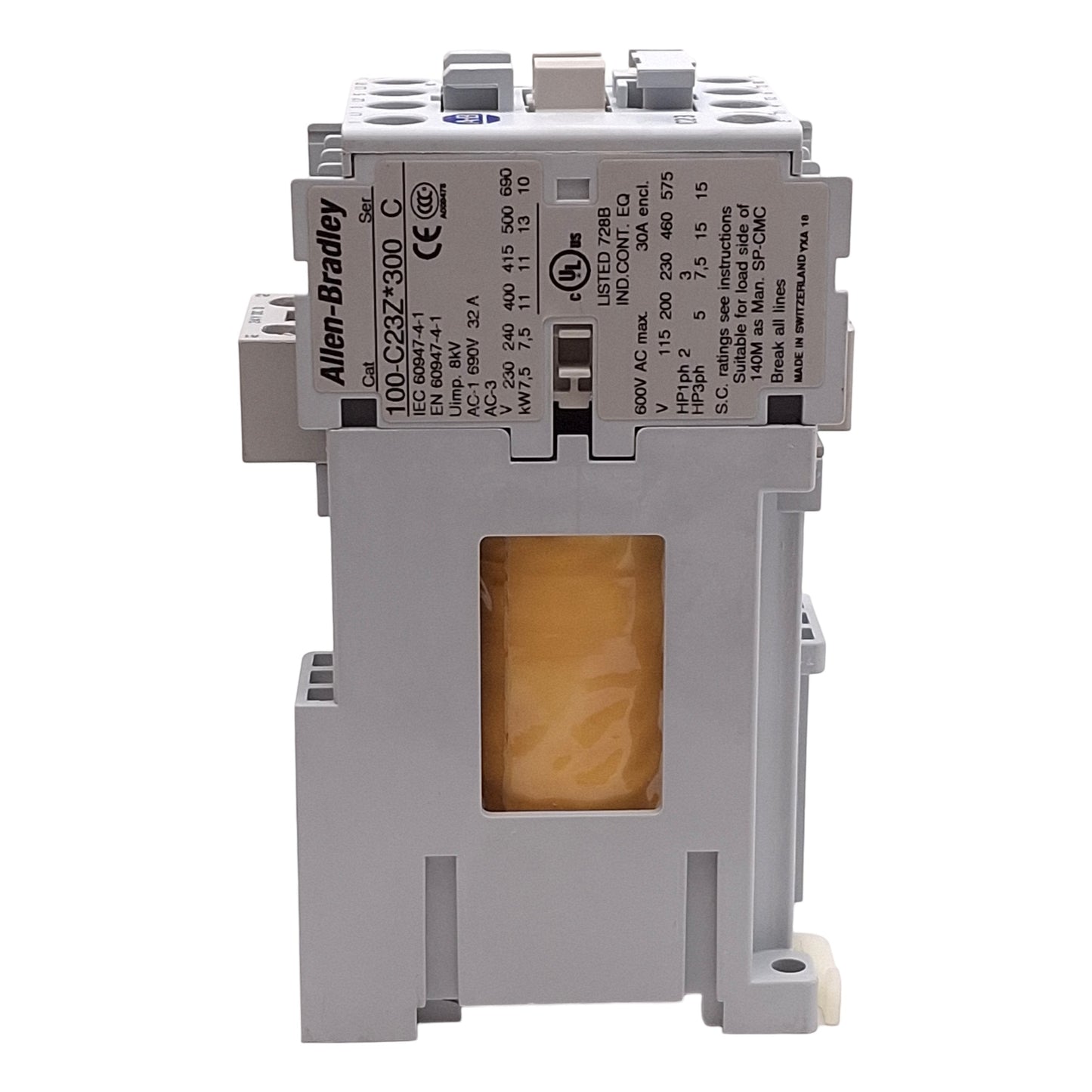 Used Allen Bradley 100-C23ZJ300 IEC Contactor, 23A, 4-Pole, 3NO+1NC, 24VDC Coil