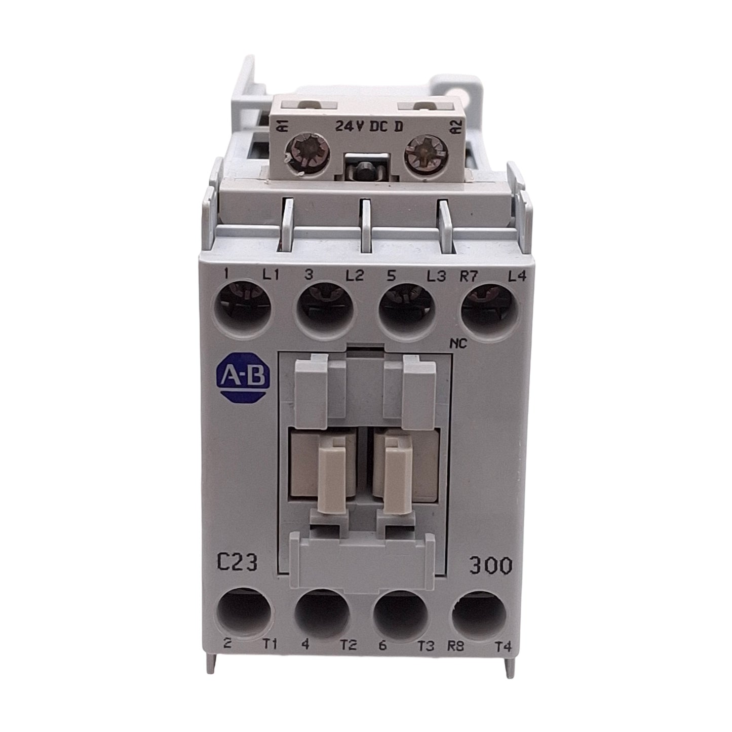 Used Allen Bradley 100-C23ZJ300 IEC Contactor, 23A, 4-Pole, 3NO+1NC, 24VDC Coil
