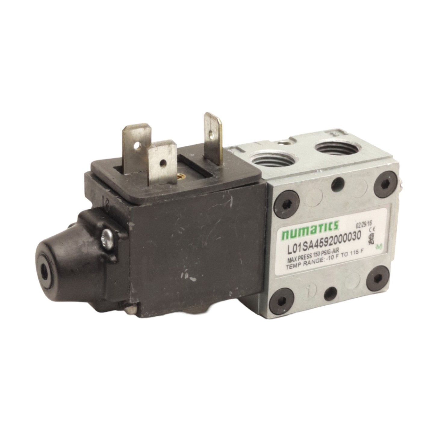 Used Numatics L01SA4592000030 Solenoid Valve, 4/2 Way, 1/8 NPTF, 110VAC Coil, 150 psi