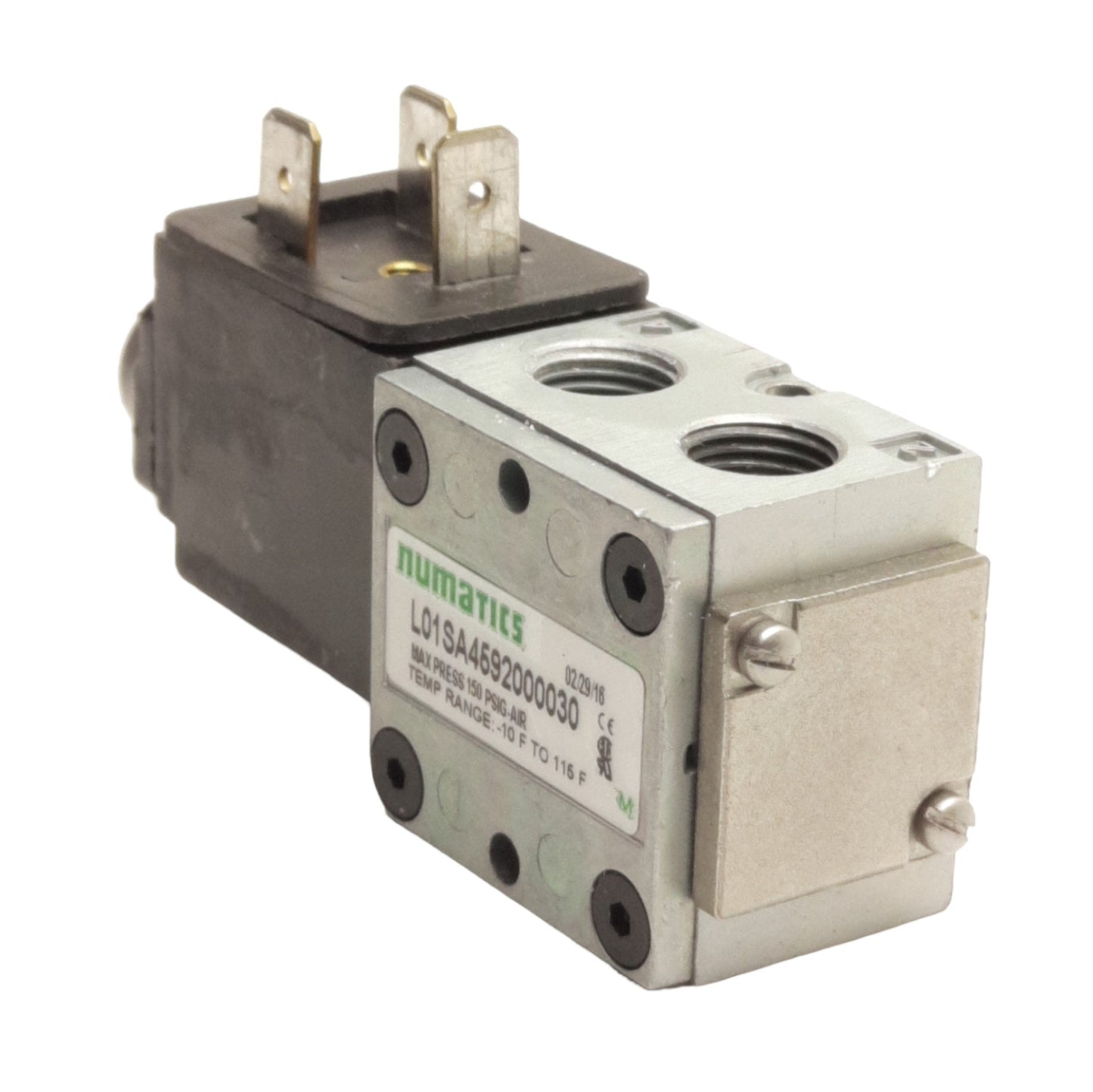 Used Numatics L01SA4592000030 Solenoid Valve, 4/2 Way, 1/8 NPTF, 110VAC Coil, 150 psi
