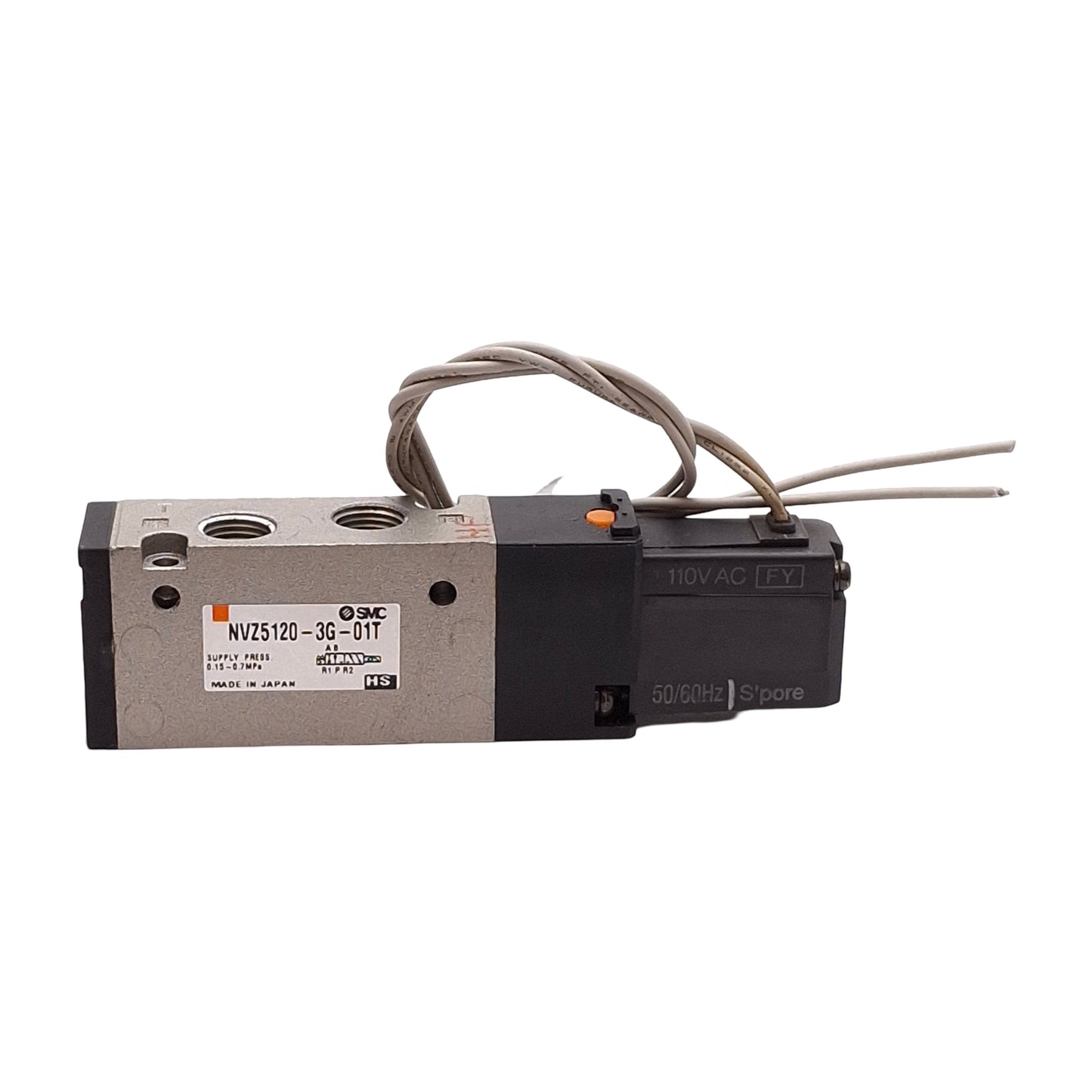 Used SMC NVZ5120-3G-01T Solenoid Valve, 5-Port, 20-100PSI, 1/8in NPTF, 110VAC Coil