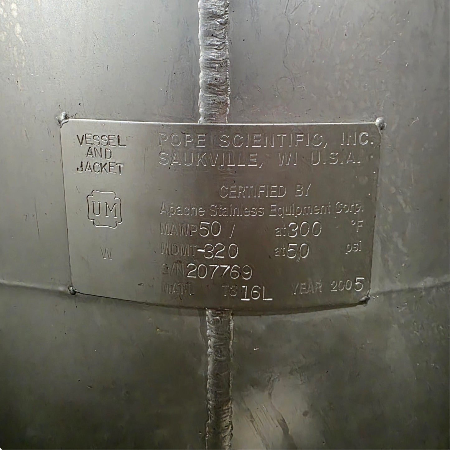 Used Pope Scientific Portable Jacketed 20 Gallon Mixing Tank With Pneumatic Mixer