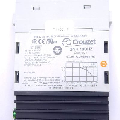 Used Crouzet GNR 10DHZ Solid State Relay, 4-32VDC In, 24-280VAC, 10A Max, SPST-NO