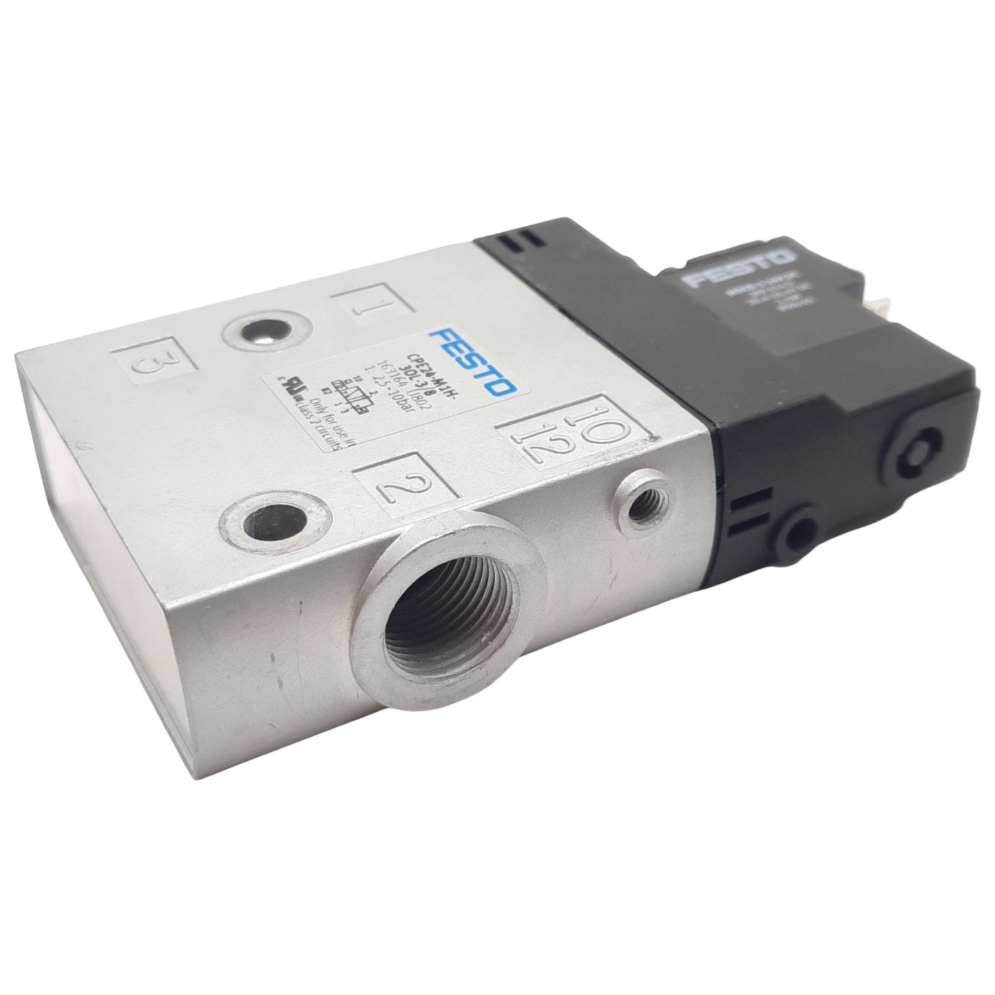 Used Festo CPE24-M1H-3OL-3/8 Solenoid Valve, 3/2-Way NO, 2.5-10bar, G3/8, 24VDC Coil