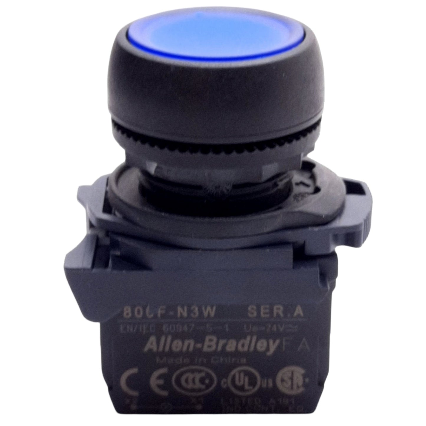 Used Allen Bradley 800FP-LF6 Momentary LED Illuminated Flush Blue Pushbutton, NO 22mm