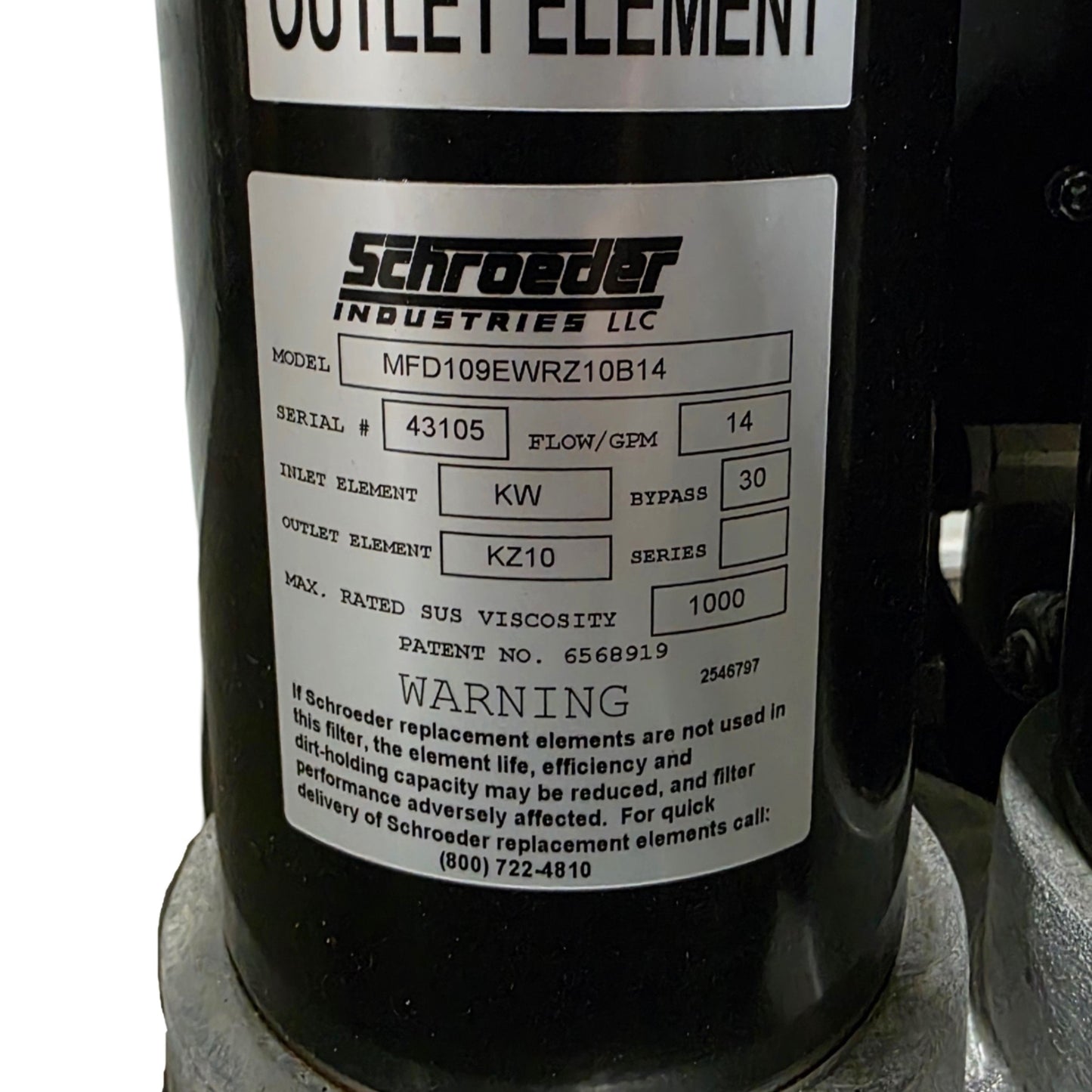 New Schroeder MFD109EWRZ10B14 Mobile Filtration System 10µm, 14GPM, 115VAC 60Hz