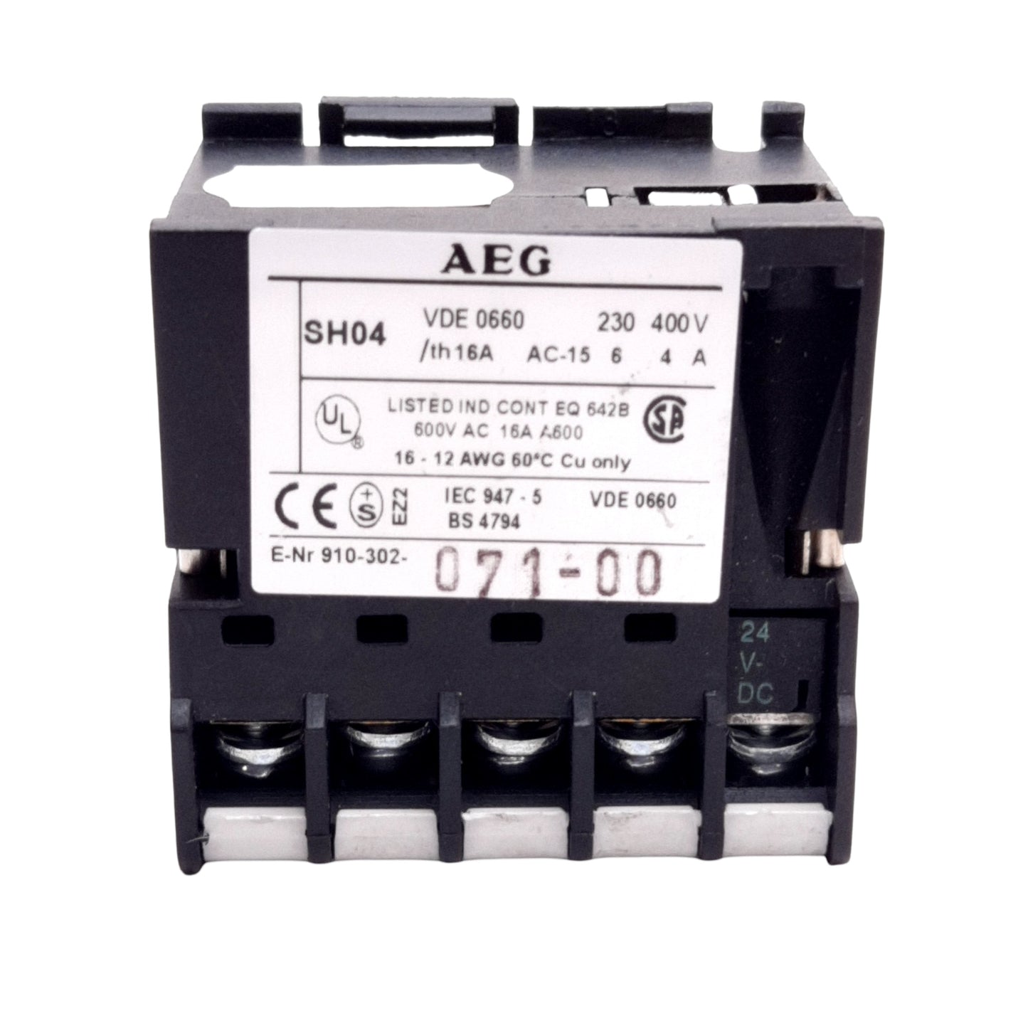 Used AEG SH04 31Z Mini Contactor Relay, 4-Pole, Coil: 24VDC, Contact: 600VAC 16A