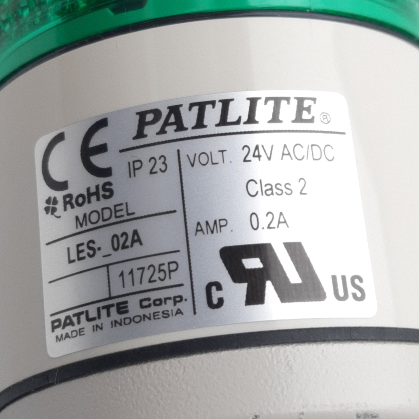 Used Patlite LES-02A Stack Light Signal Tower, Red/Amber/Green Lenses 24DC/AC, ø2in