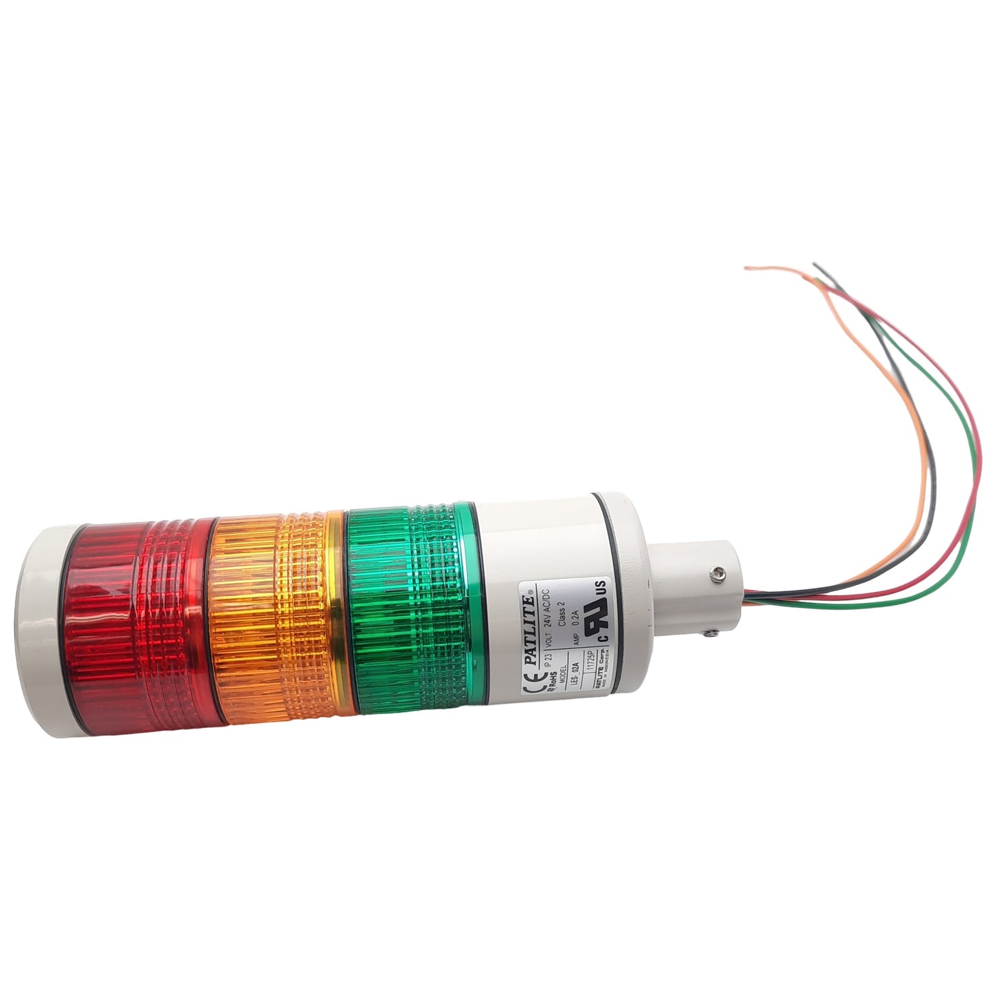 Used Patlite LES-02A Stack Light Signal Tower, Red/Amber/Green Lenses 24DC/AC, ø2in