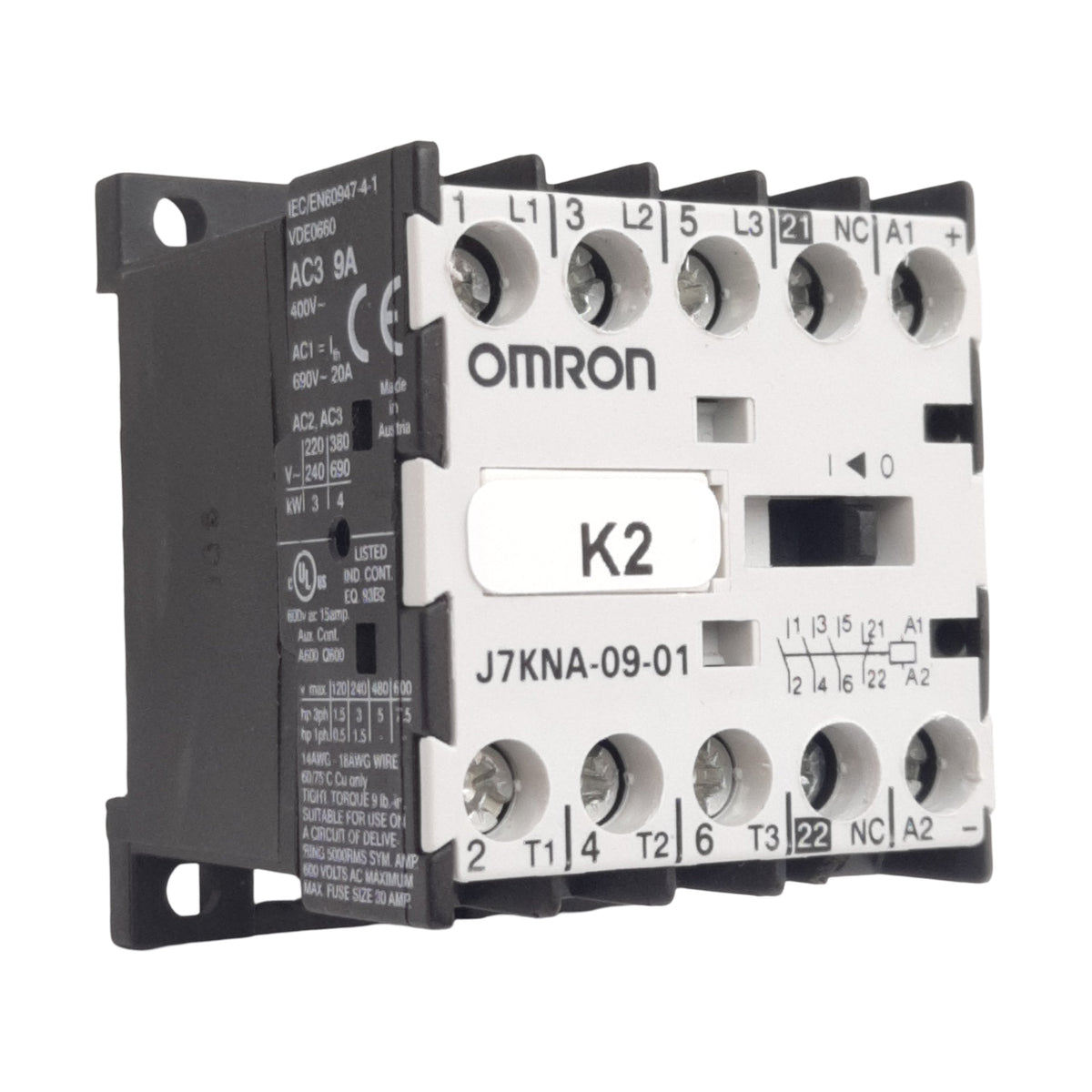 Used Omron J7KNA-09-01 Motor Contactor, 3PST-NO 1NC, 400VAC 9A, 24VDC Coil
