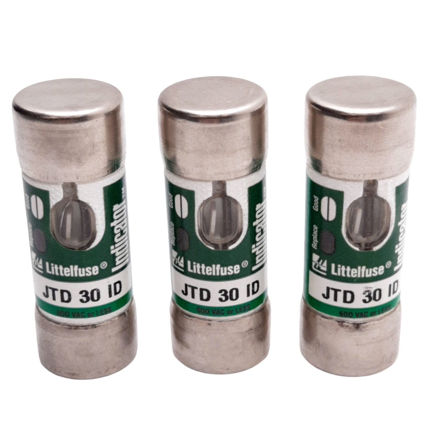Used Lot of 3 Littelfuse JTD 30ID Class J Fuse, 30A 600VAC, ø.75" x 2.25" Length