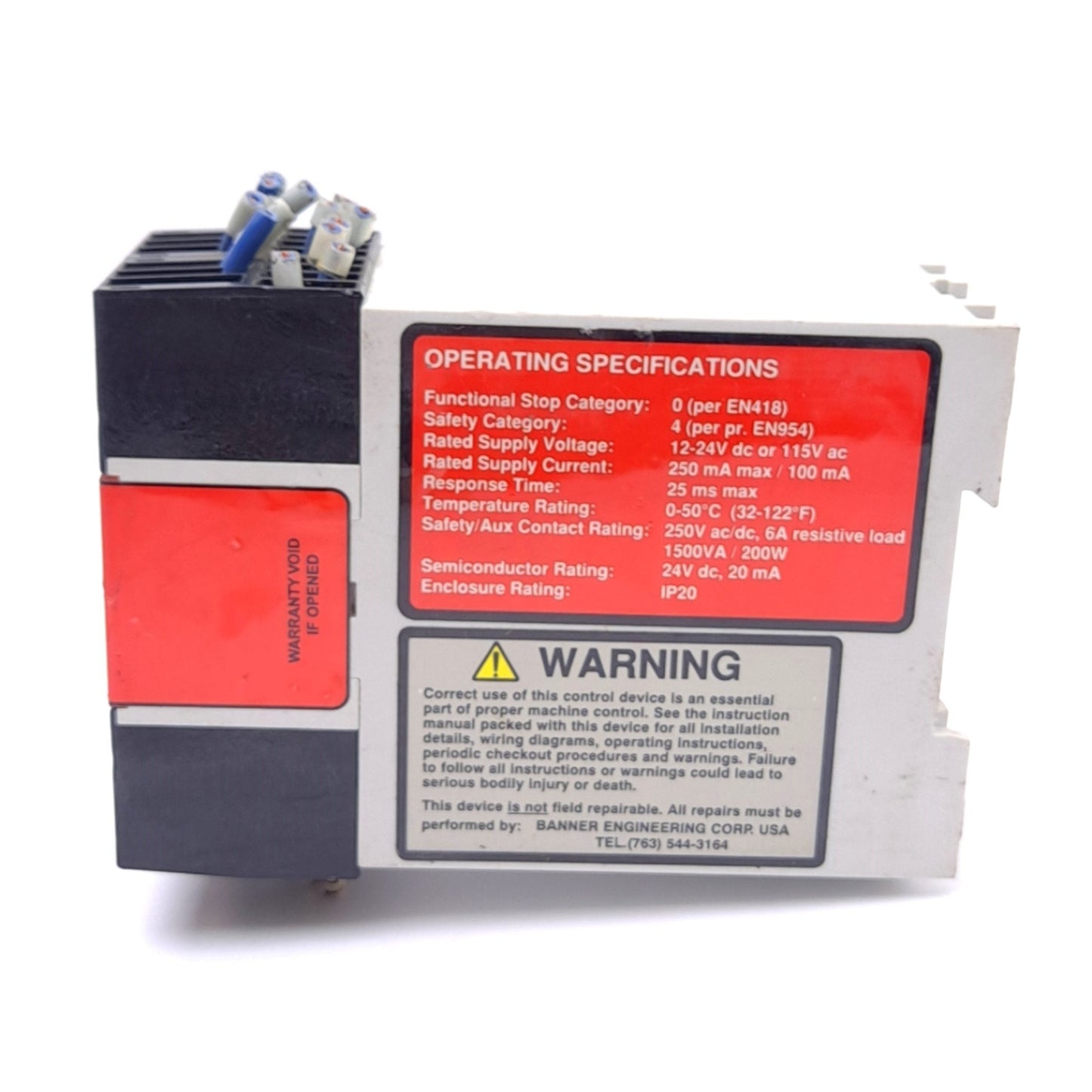 Used Banner ES-UA-5A E-Stop Safety Module 12-24VDC/115VAC, 4N.O. 6A Out, 1N.C. 5A Aux