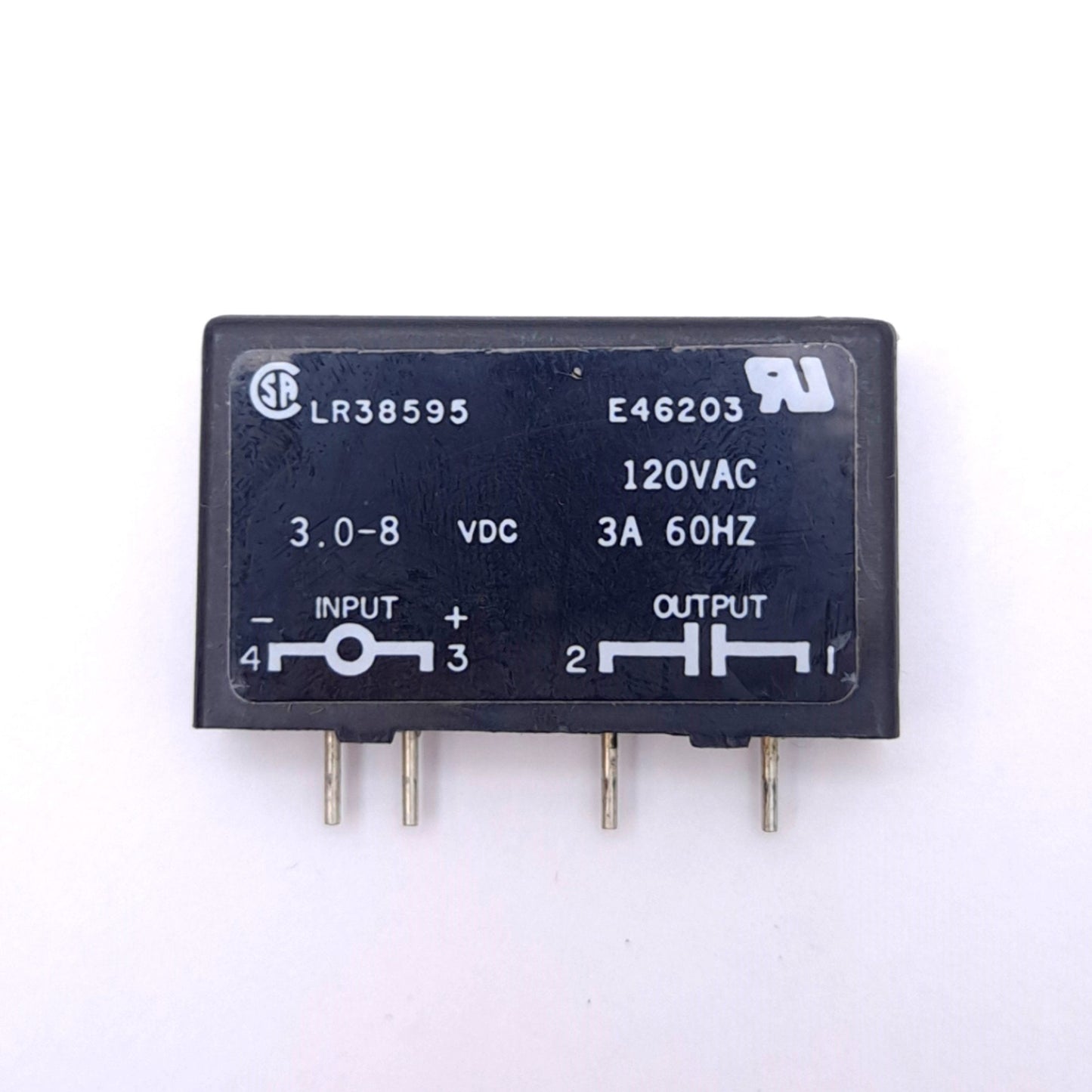 Used Gordos M-OAC5 Solid State Relay Module, 3-8VDC In, 120VAC 3A Out, 4-Pin