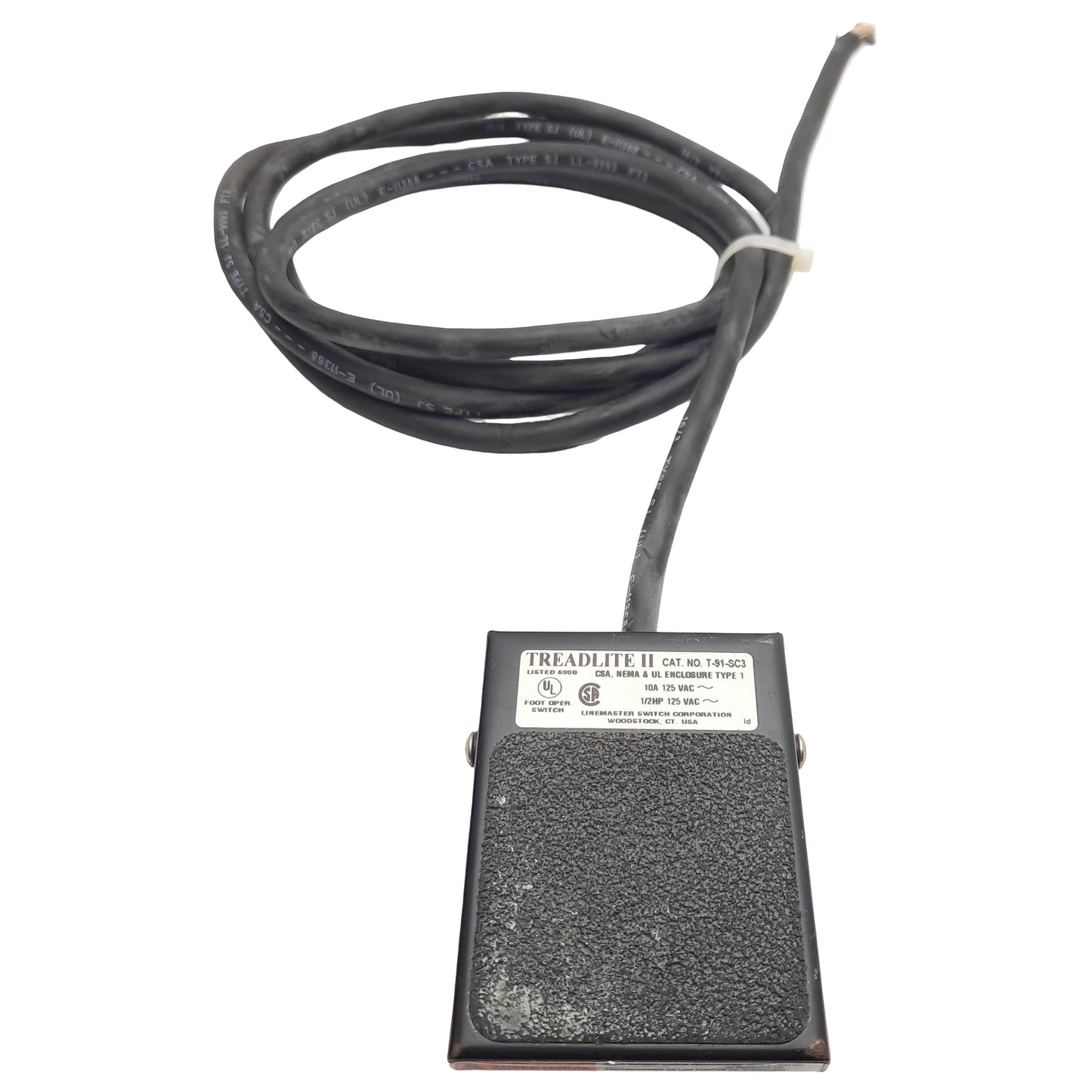 Used Linemaster T-91-SC3 Treadlite II Momentary Foot Pedal Switch, 1/2HP, 125VAC 10A