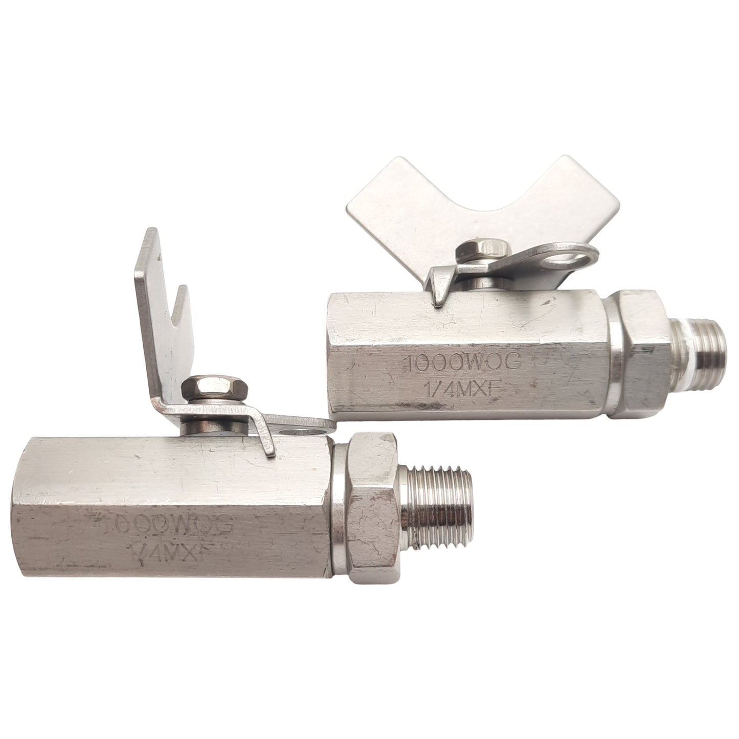 Used Lot of 2 1000WOG 1/4MXF Ball Valves, 1/4in NPT Male & Female, 1000psi, Steel