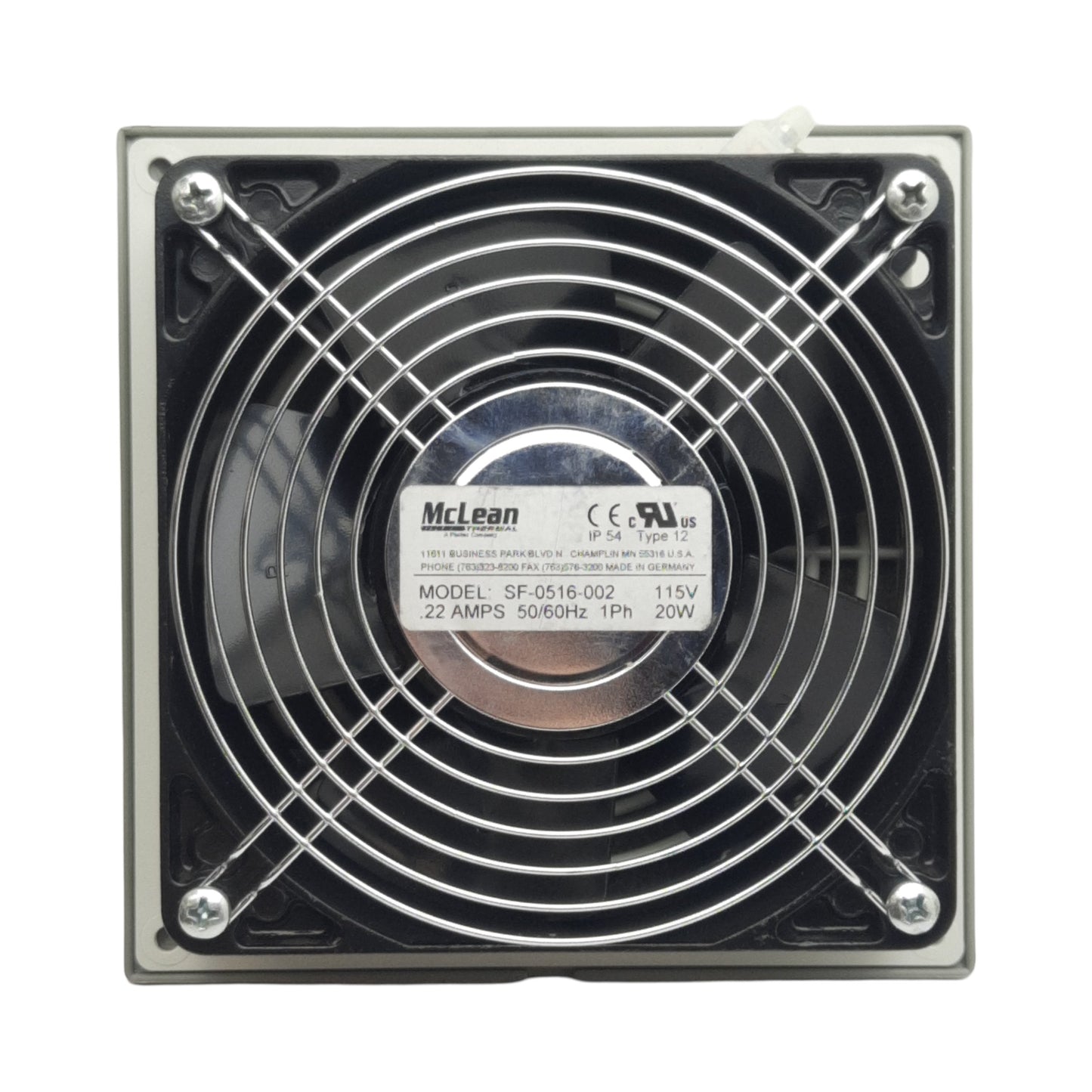 Used McLean SF-0516-002 Enclosure Filter & Fan, 148x148x70mm, 1 Phase, 115V .22A, 20W