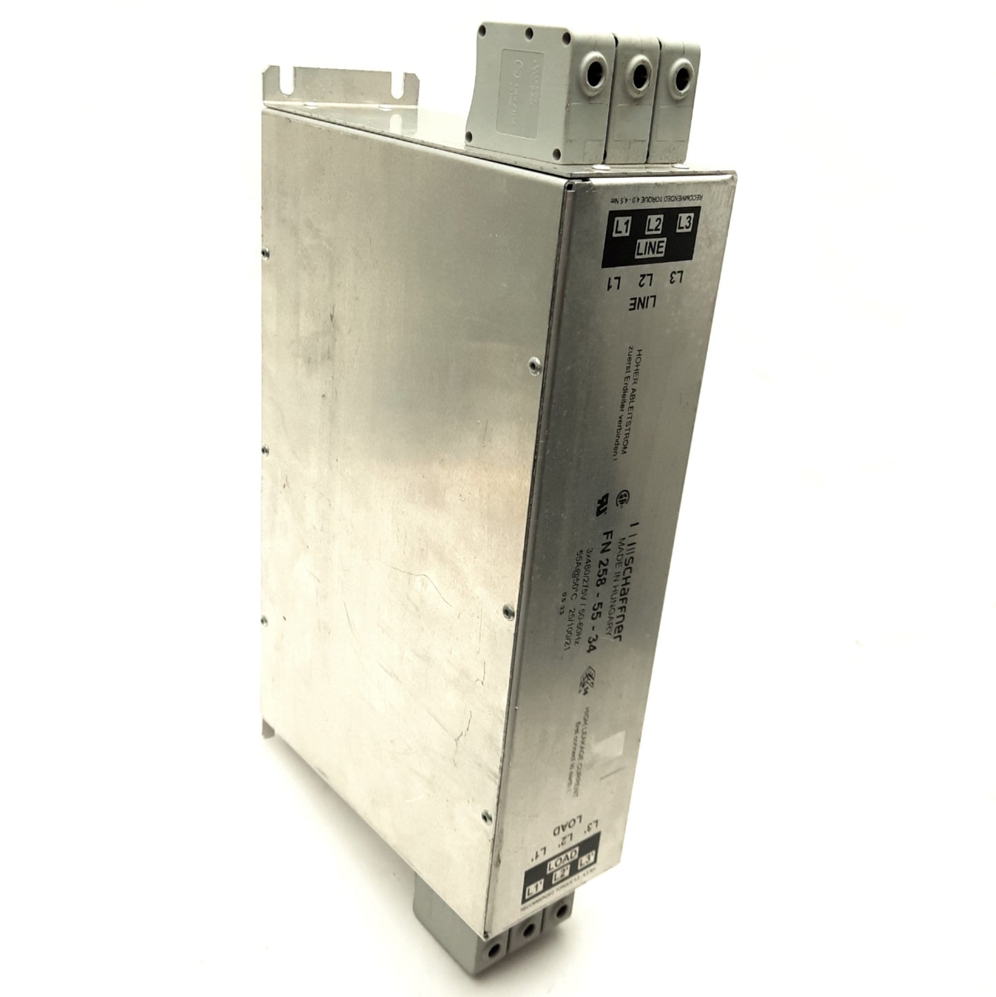 Used SCHAFFNER FN258-55-34 3-Phase EMC/RFI Power Line Filter 277-480VAC 55A 50-60Hz